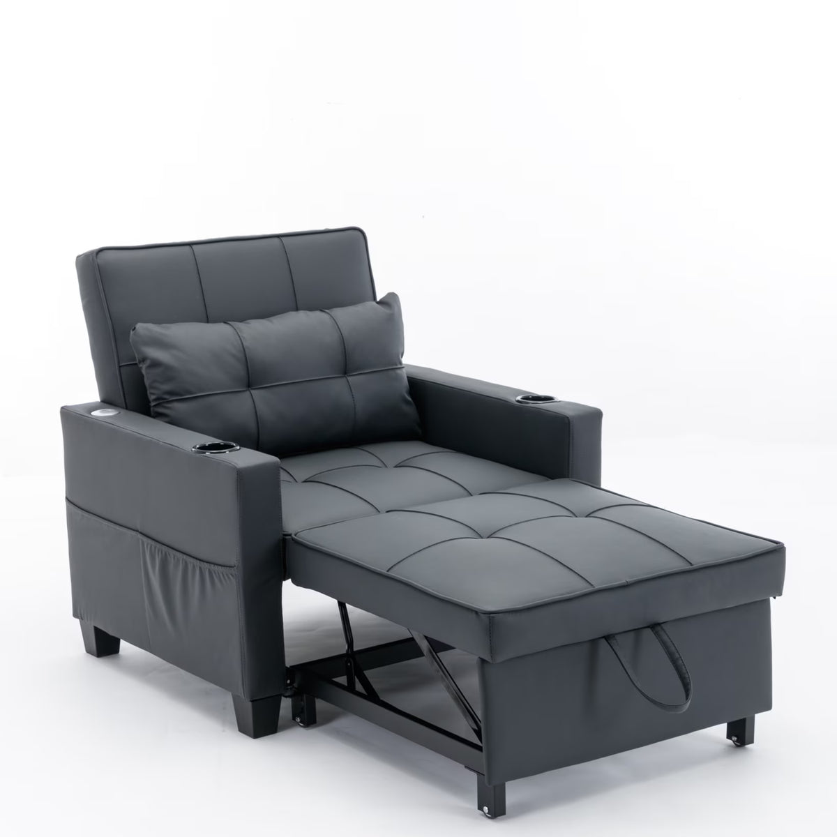 Nouveauté 2026 – Canapé-lit futon convertible , fauteuil-lit multifonctionnel 3 en 1 avec ports USB, dossier inclinable réglable, idéal pour les petits espaces (salon, chambre), revêtement en tissu technique, gris foncé