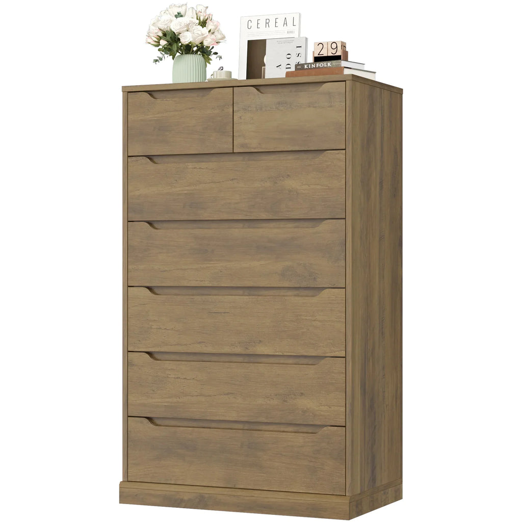 Nouveauté 2026 – Commode blanche Homfa 7 tiroirs, 130 cm de hauteur, meuble de rangement en bois avec base stable améliorée, commode verticale pour chambre ou salon