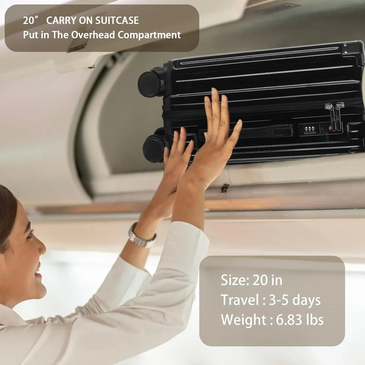 Nouveauté 2026 – Valise cabine 20 de 51 cm (20 pouces) avec porte-gobelet et port USB, approuvée par les compagnies aériennes et verrouillable TSA, légère, en polycarbonate, avec roulettes pivotantes à 360°