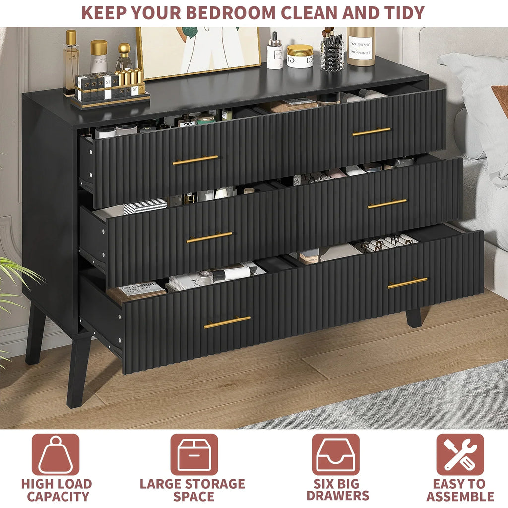 Nouveauté 2026 – Commode à 6 tiroirs Fluted , commode moderne large, commode double à 6 tiroirs