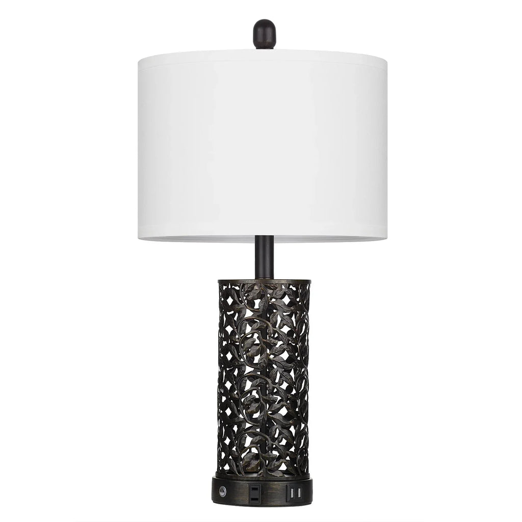 Nouveauté 2026 – Ensemble de 2 lampes de table Cinkeda pour salon et chambre à coucher, avec ports USB, prise secteur, intensité réglable à 3 niveaux, veilleuse tactile, style champêtre, motif floral blanc, lampes de chevet