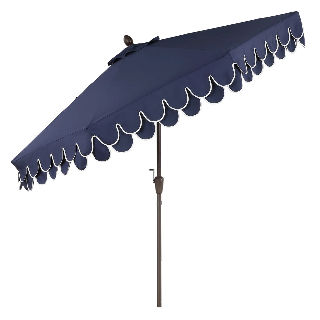Nouveauté 2026 – Parasol de marché JONATHAN Y Tracy 2,74 m (9 pi), style classique milieu du siècle, franges festonnées, manivelle d'inclinaison automatique, aération et protection UV, rose corail/blanc, mât marron foncé