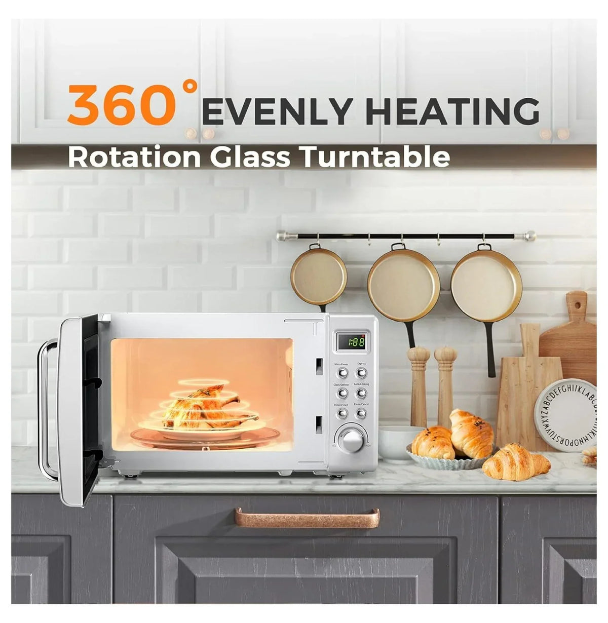 Nouveauté 2026 – Micro-ondes Small , 0,7 pi³ (19,8 L), 700 W, à poser, avec 5 niveaux de puissance, décongélation et cuisson automatique, intérieur en acier inoxydable, affichage LED, idéal pour la cuisine, les véhicules récréatifs et les résidences