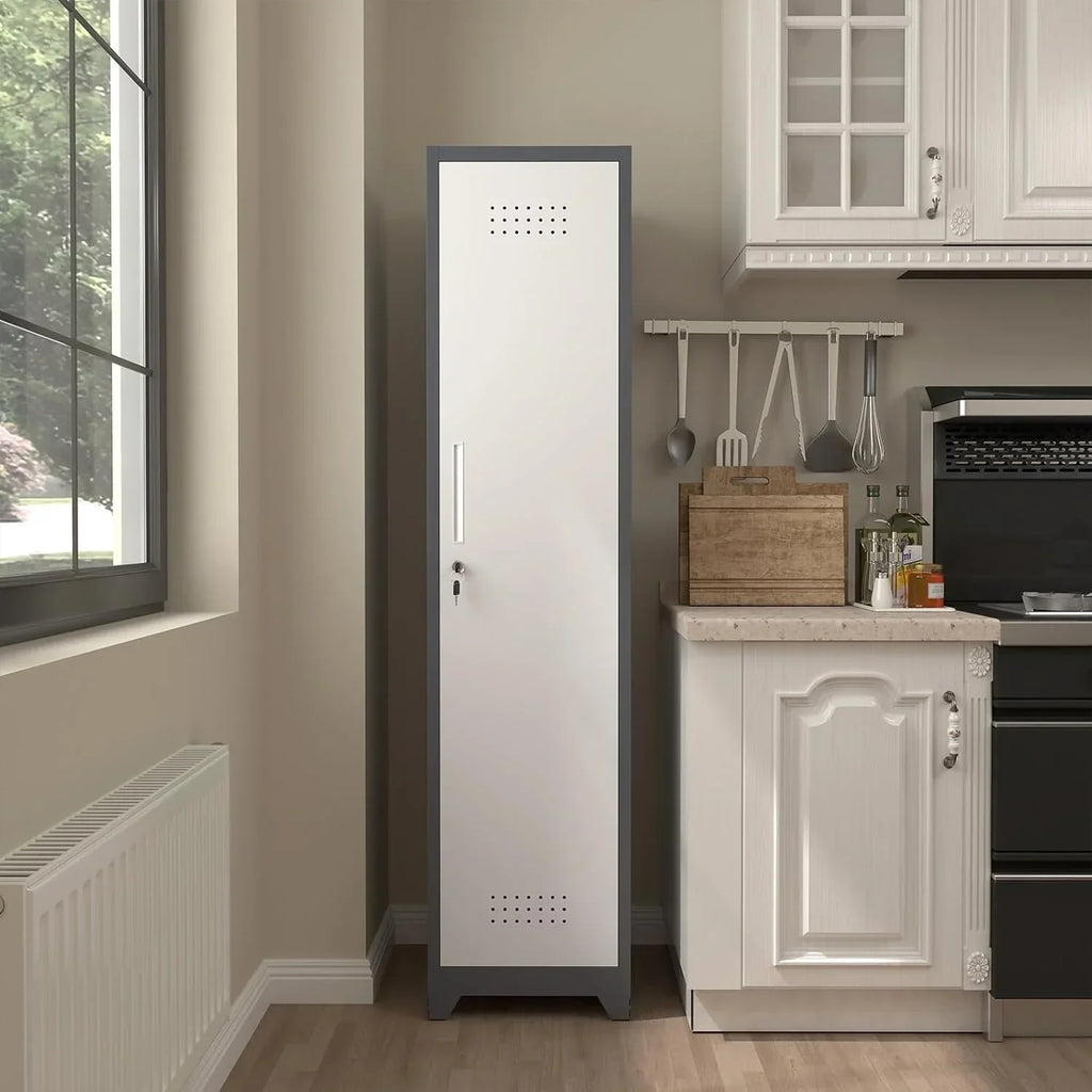 Nouveauté 2026 – Armoire à balais Marcree Slim , armoire métallique avec étagères et tringle de suspension, armoire de rangement utilitaire de 165 cm avec porte verrouillable, armoire de rangement haute pour produits de nettoyage, idéale pour la cuis