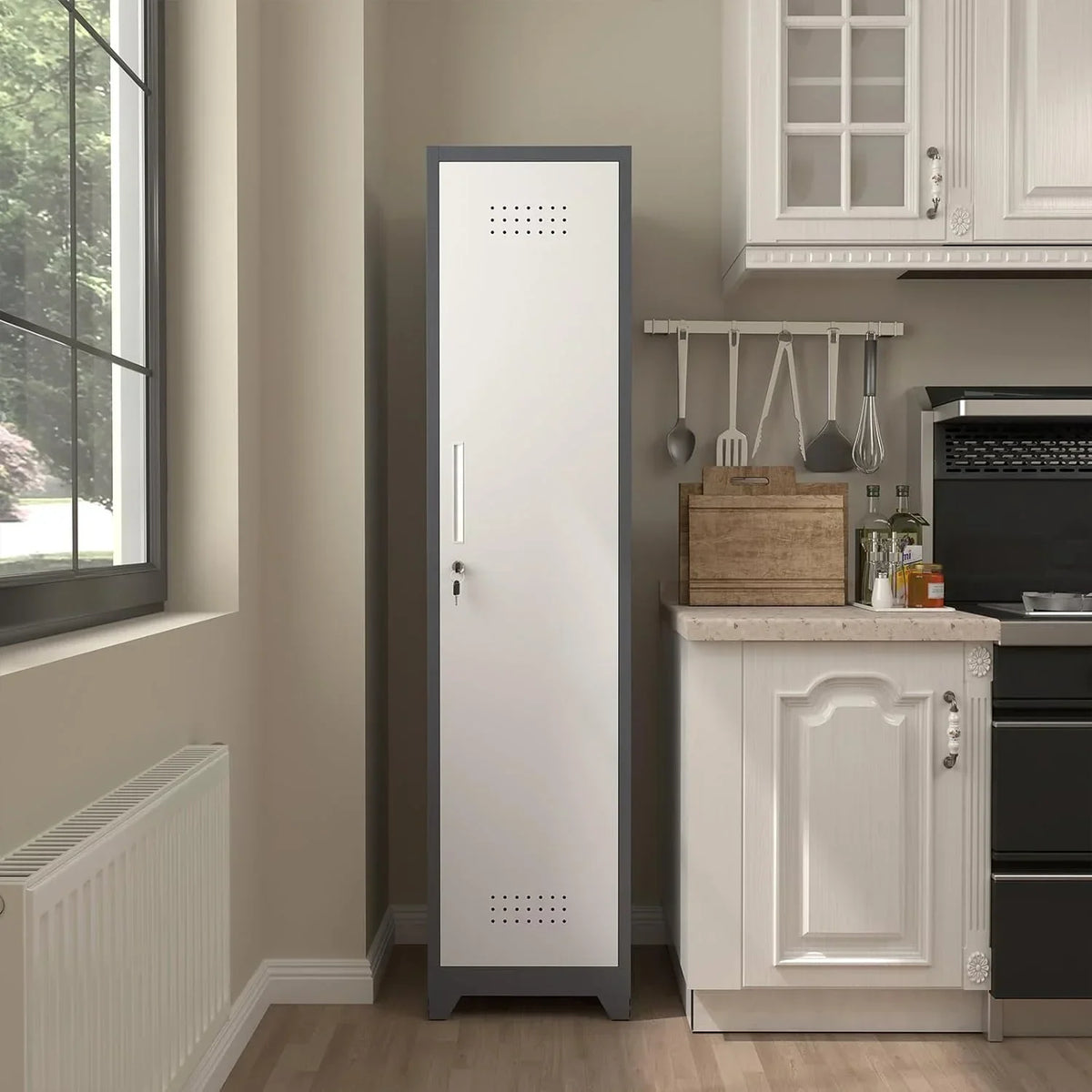 Nouveauté 2026 – Armoire à balais Marcree Slim , armoire métallique avec étagères et tringle de suspension, armoire de rangement utilitaire de 165 cm avec porte verrouillable, armoire de rangement haute pour produits de nettoyage, idéale pour la cuis