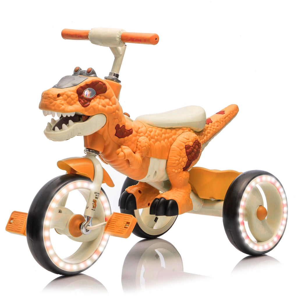 Nouveauté 2026 – Tricycle dinosaure Xuanlur pour enfants , avec larges roues lumineuses, pédales antidérapantes, panier arrière, musique et lumières LED, jouet idéal pour les enfants de 3 à 6 ans (vert