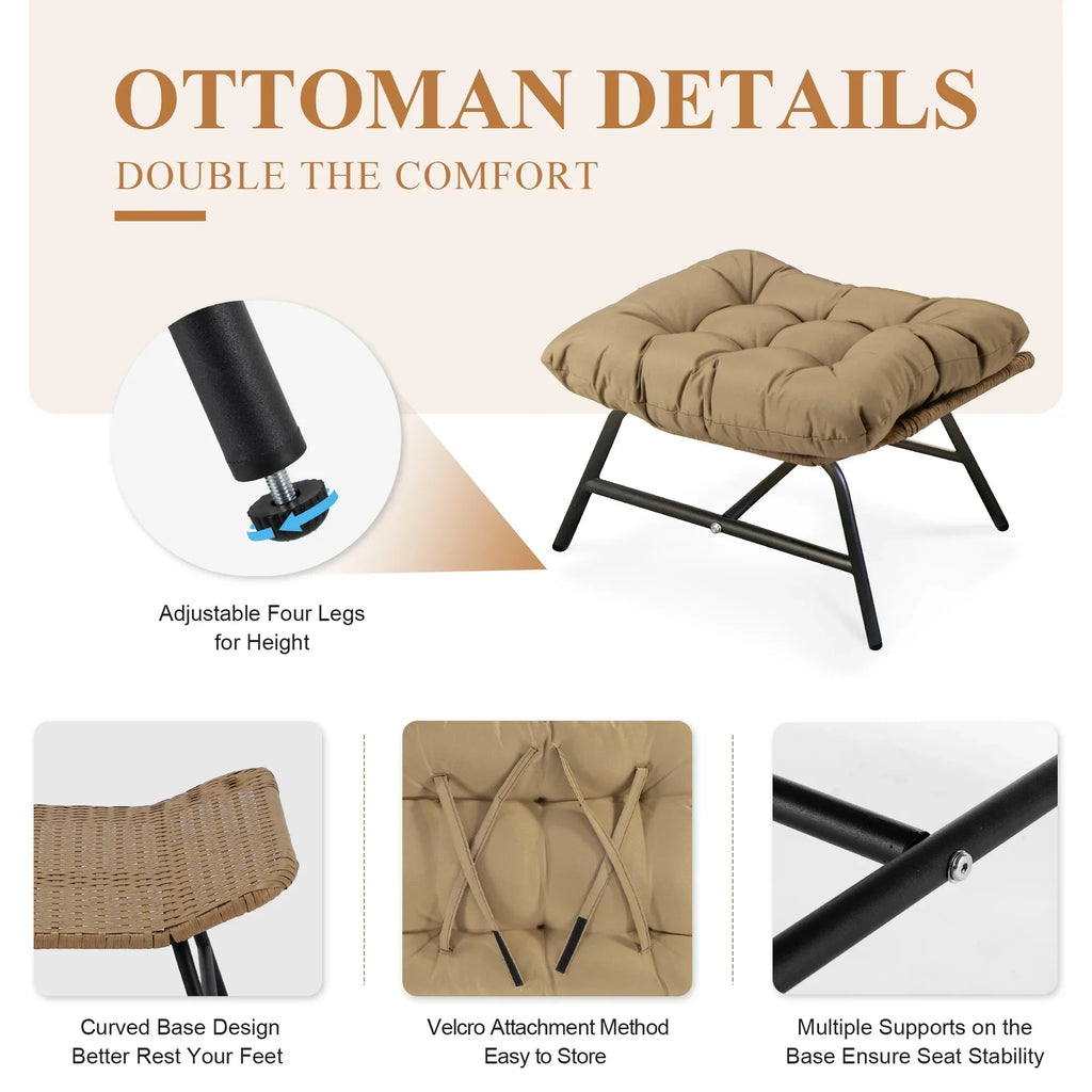 Nouveauté 2026 – Fauteuil double œuf RADIATA pour 2 personnes, canapé deux places surdimensionné en résine tressée avec coussins épais, capacité de 308 kg, fauteuil de jardin/terrasse fixe pour intérieur/extérieur, balcon, jardin, beige