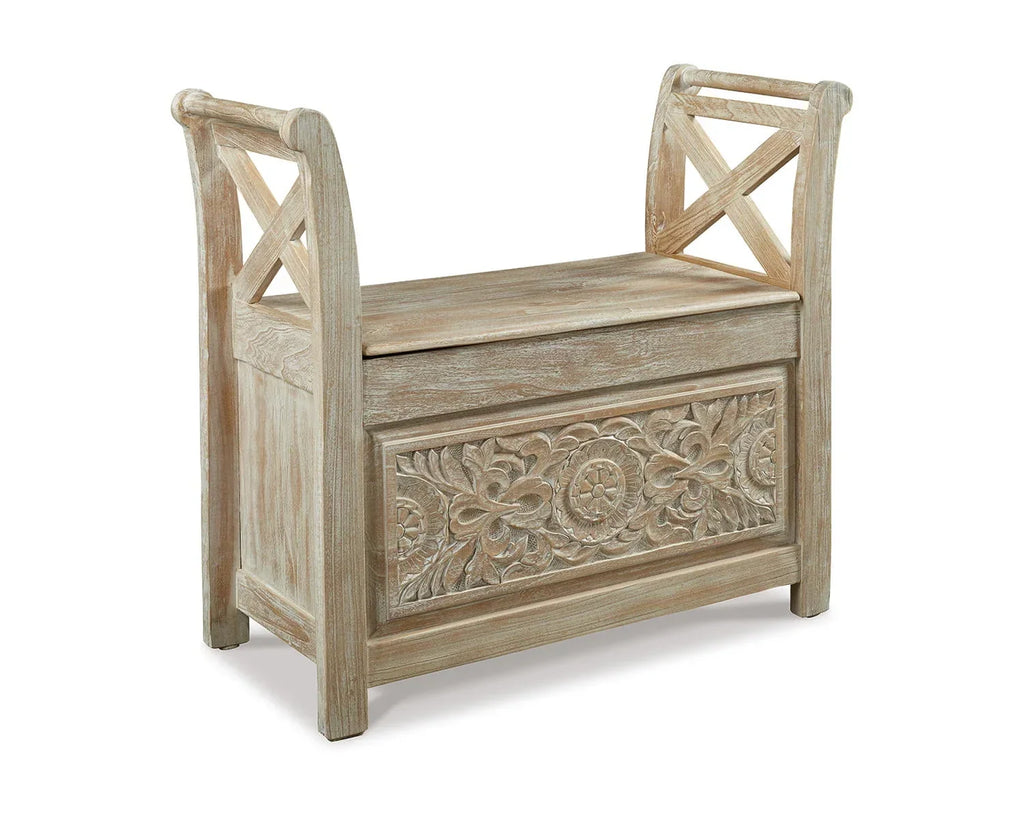 Nouveauté 2026 – Signature Design par Ashley Banc d'appoint Fossil Ridge, style décontracté, blanchi