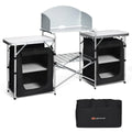Nouveauté 2026 – Table de barbecue pliante et portable en aluminium Goplus avec rangement et pare-vent, noire