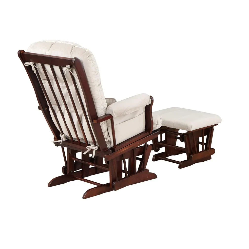 Nouveauté 2026 – Fauteuil à bascule Alice et repose-pieds avec coussin, finition espresso, coussins beiges, AFG