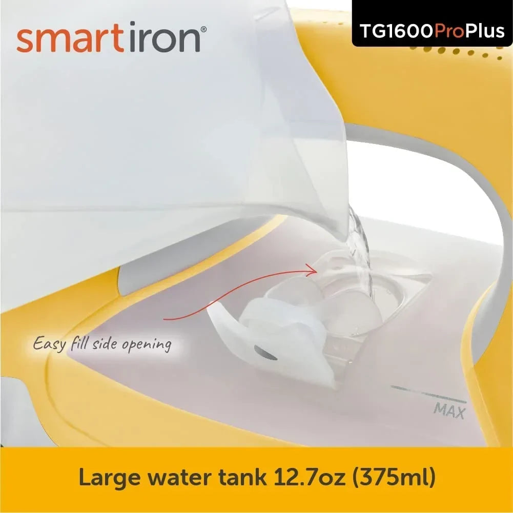Nouveauté 2026 – Fer à repasser vapeur Oliso TG1600 Pro Plus 1800 W avec fonction SmartIron et levage automatique – idéal pour le repassage de vêtements, la couture, le quilting et les loisirs créatifs | Semelle en céramique Diamond-Flow, jaune