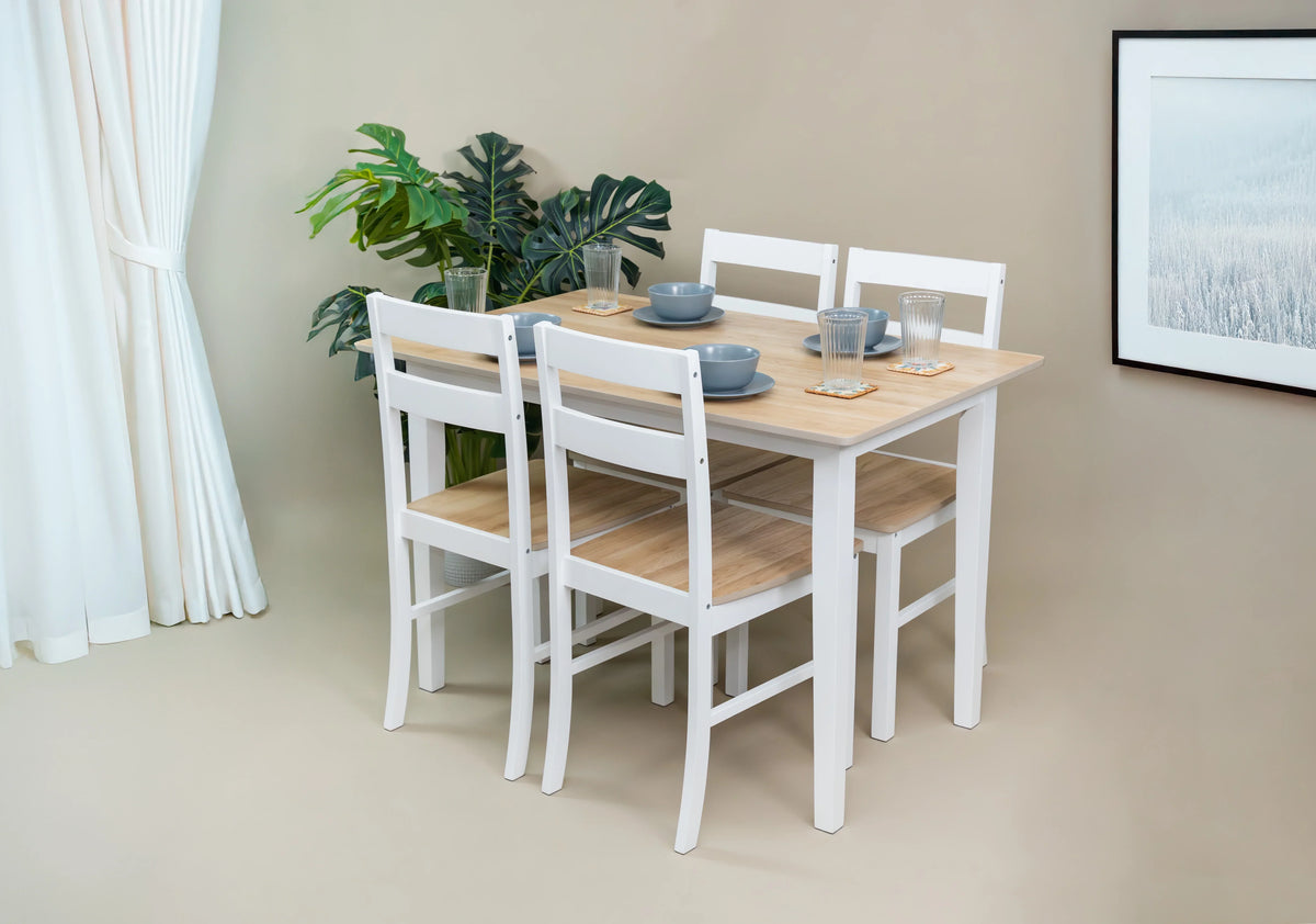Nouveauté 2026 – Ensemble de salle à manger 5 pièces Mainstays , 1 table et 4 chaises, blanc, MDF et bois d'hévéa, intérieur, table de 117 cm (L) x 74 cm (l) x 76 cm (H