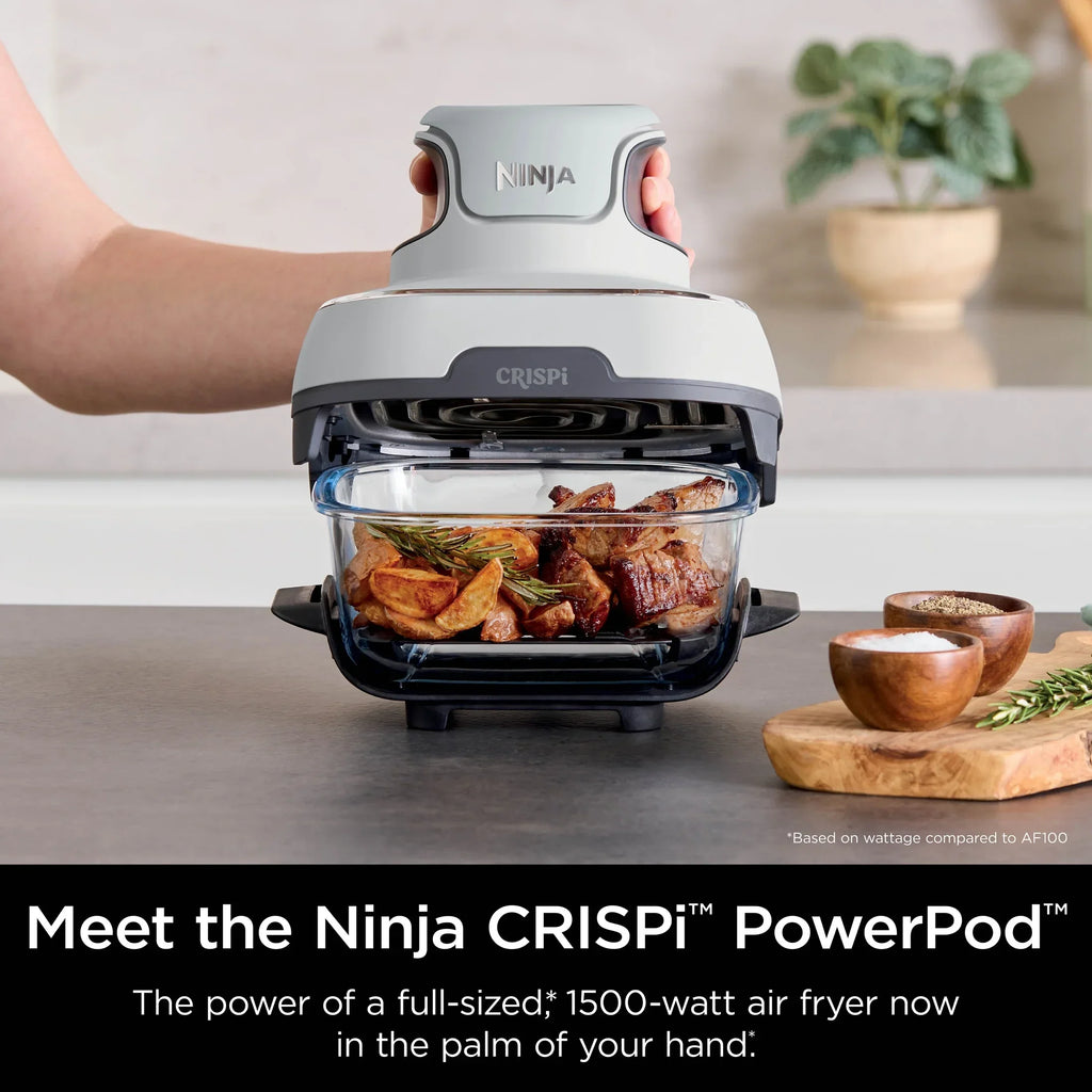 Nouveauté 2026 – Friteuse à air portable 3-en-1 Ninja Crispi , 1500 W, récipients en verre TempWare de 4 L et 5 tasses avec couvercles de conservation, compatible micro-ondes, congélateur et lave-vaisselle, blanc, FN100WH