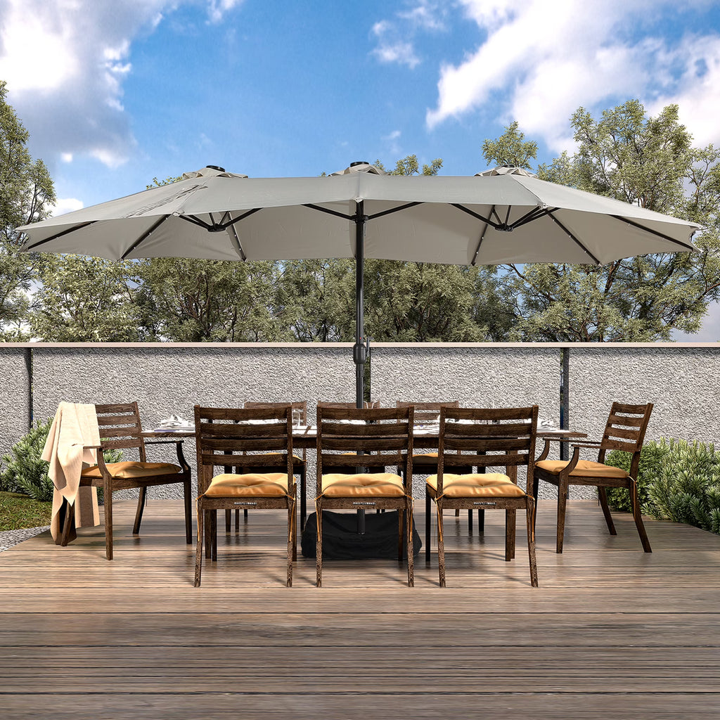 Nouveauté 2026 – Parasol rectangulaire Mondawe 4,57 m (15 pi) avec base et éclairage LED beige