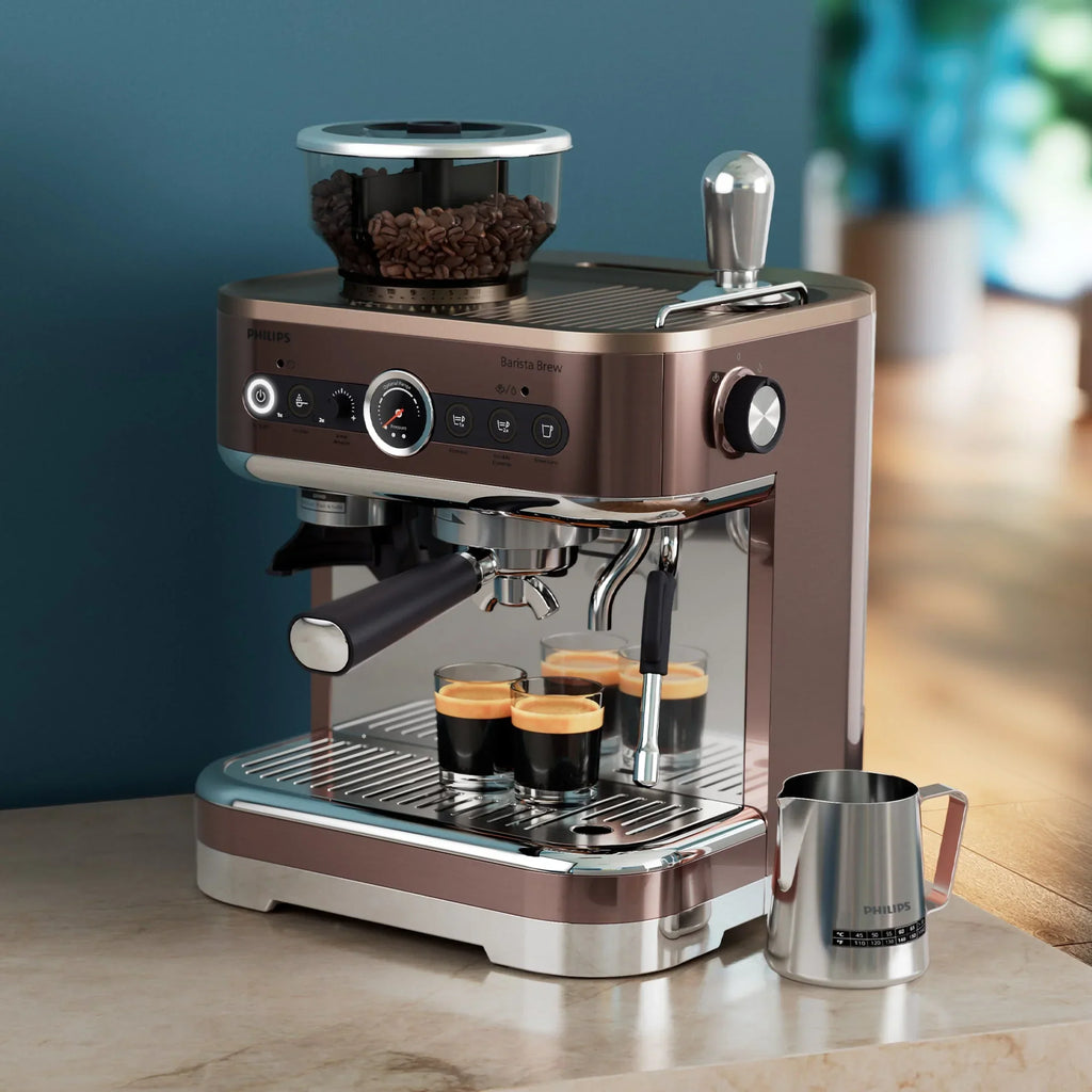 Nouveauté 2026 – Machine à expresso semi-automatique Philips Barista Brew avec mousseur à lait, métal argenté