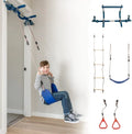 Nouveauté 2026 – Gym1 - Aire de jeux intérieure de luxe pour enfants - Ensemble complet - Quatre activités ludiques : balançoire bleue, anneaux en plastique, échelle d'escalade et barre de traction