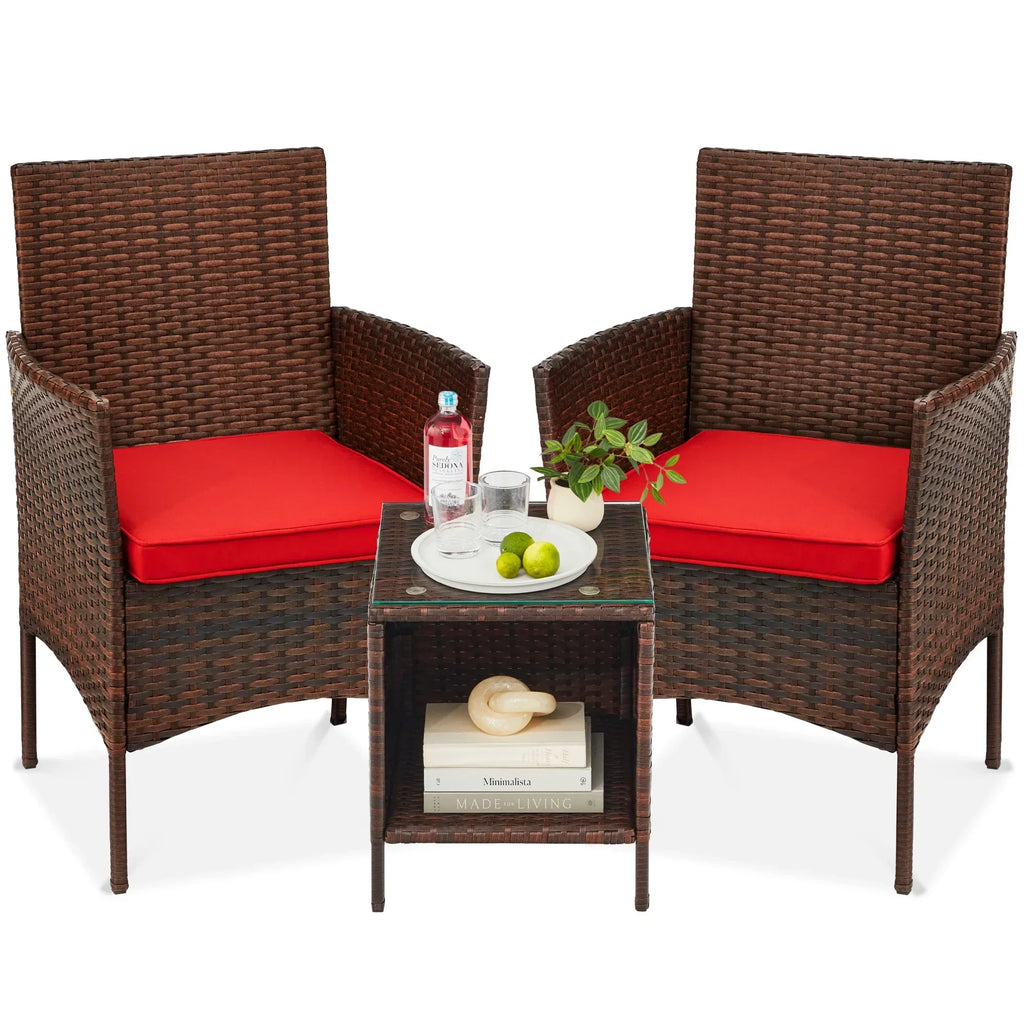 Nouveauté 2026 – Ensemble bistro de jardin 3 pièces en résine tressée Best Choice Products , avec 2 chaises et une table - Gris/Bleu marine