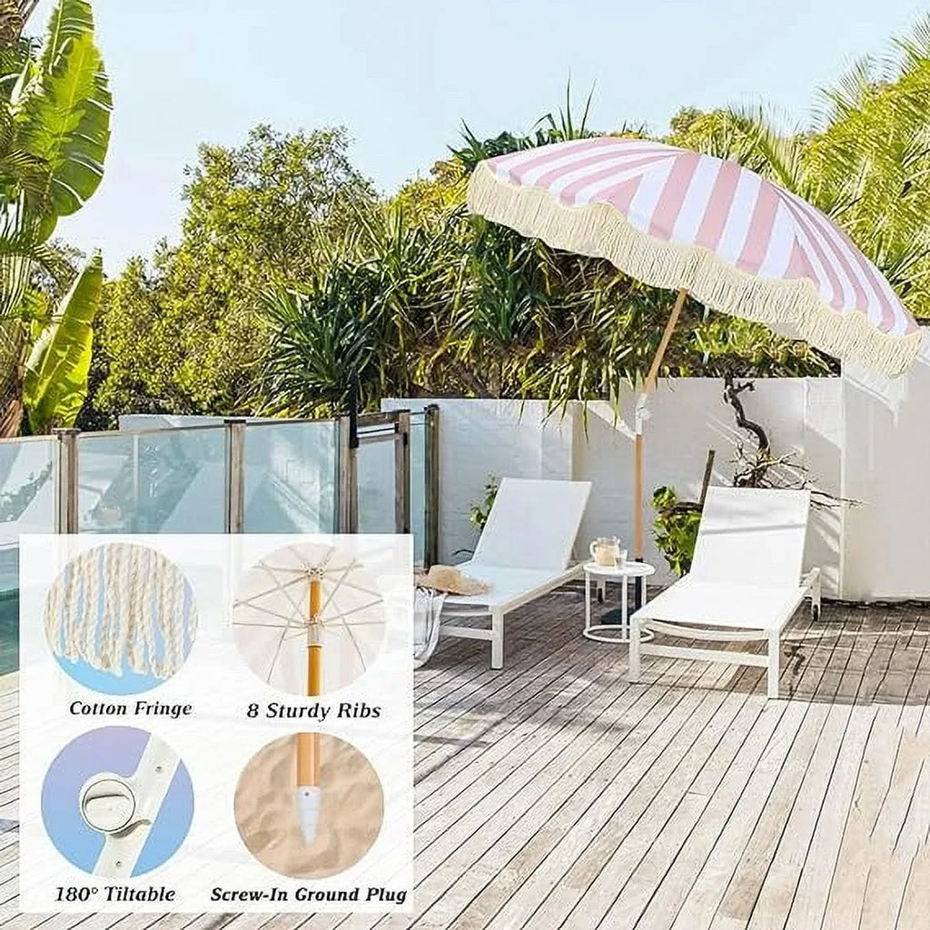 Nouveauté 2026 – Parasol de terrasse hexagonal à rayures roses et blanches