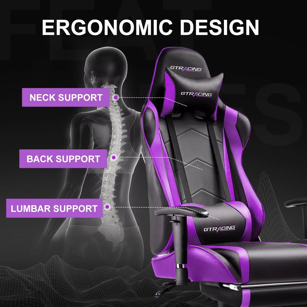 Nouveauté 2026 – Chaise de jeu GTRACING , chaise de bureau ergonomique avec soutien lombaire, revêtement en cuir PU, repose-pieds et appui-tête réglable, rouge
