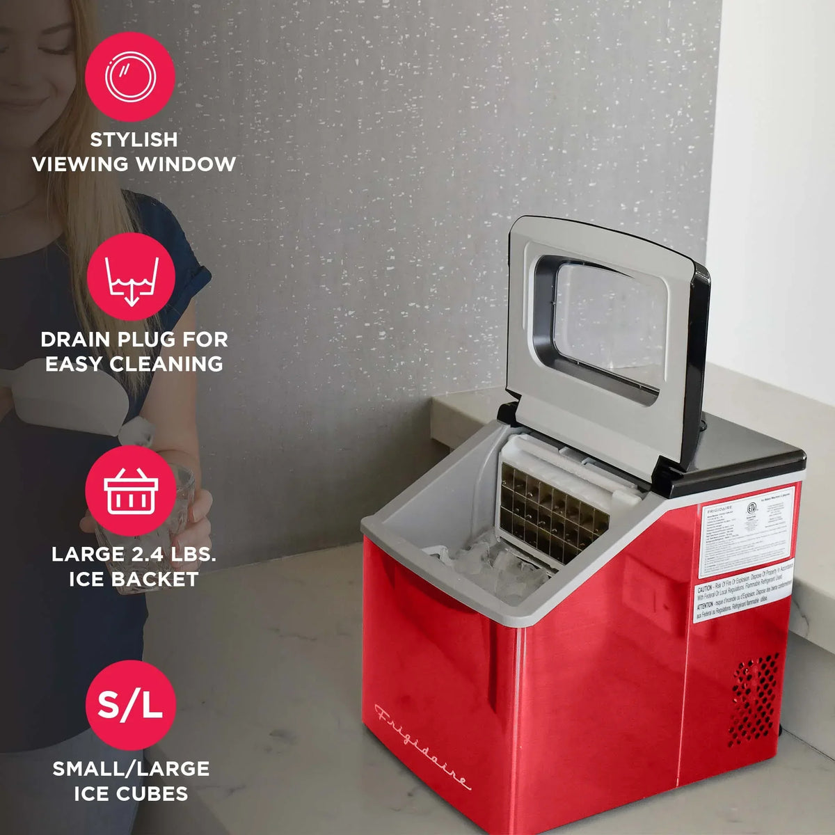 Nouveauté 2026 – Machine à glaçons carrée transparente de comptoir Frigidaire , 18 kg (40 lb) - Acier inoxydable