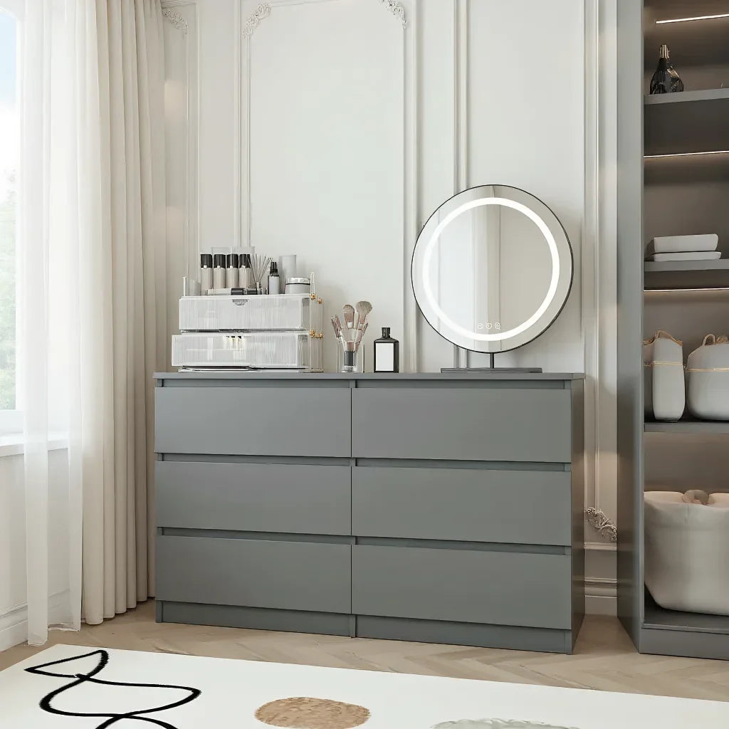 Nouveauté 2026 – Commode moderne Kadyn à 6 tiroirs, meuble en bois, commode pour chambre, meuble de rangement de cuisine avec tiroirs, commode (noire