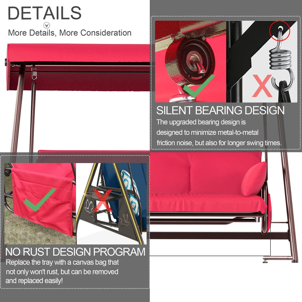 Nouveauté 2026 – Balancelle d'extérieur surdimensionnée 4 places TQKVIPI avec dossier réglable et auvent, convertible en lit suspendu 2 en 1 (capacité de 363 kg), avec coussins amovibles, idéale pour jardin, terrasse, piscine ou balcon