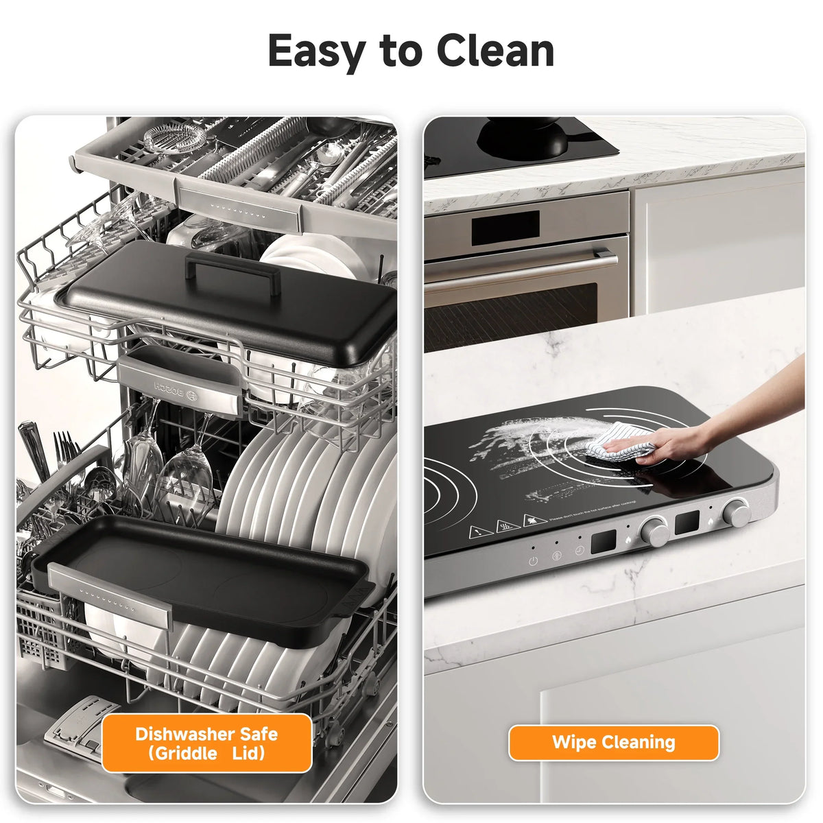 Nouveauté 2026 – Plaque de cuisson à induction portable double Sunmaki avec plaque de cuisson amovible antiadhésive, 1800 W, 2 brûleurs, commandes tactiles, 9 niveaux de puissance, minuterie 99 min, idéale pour les fêtes de famille