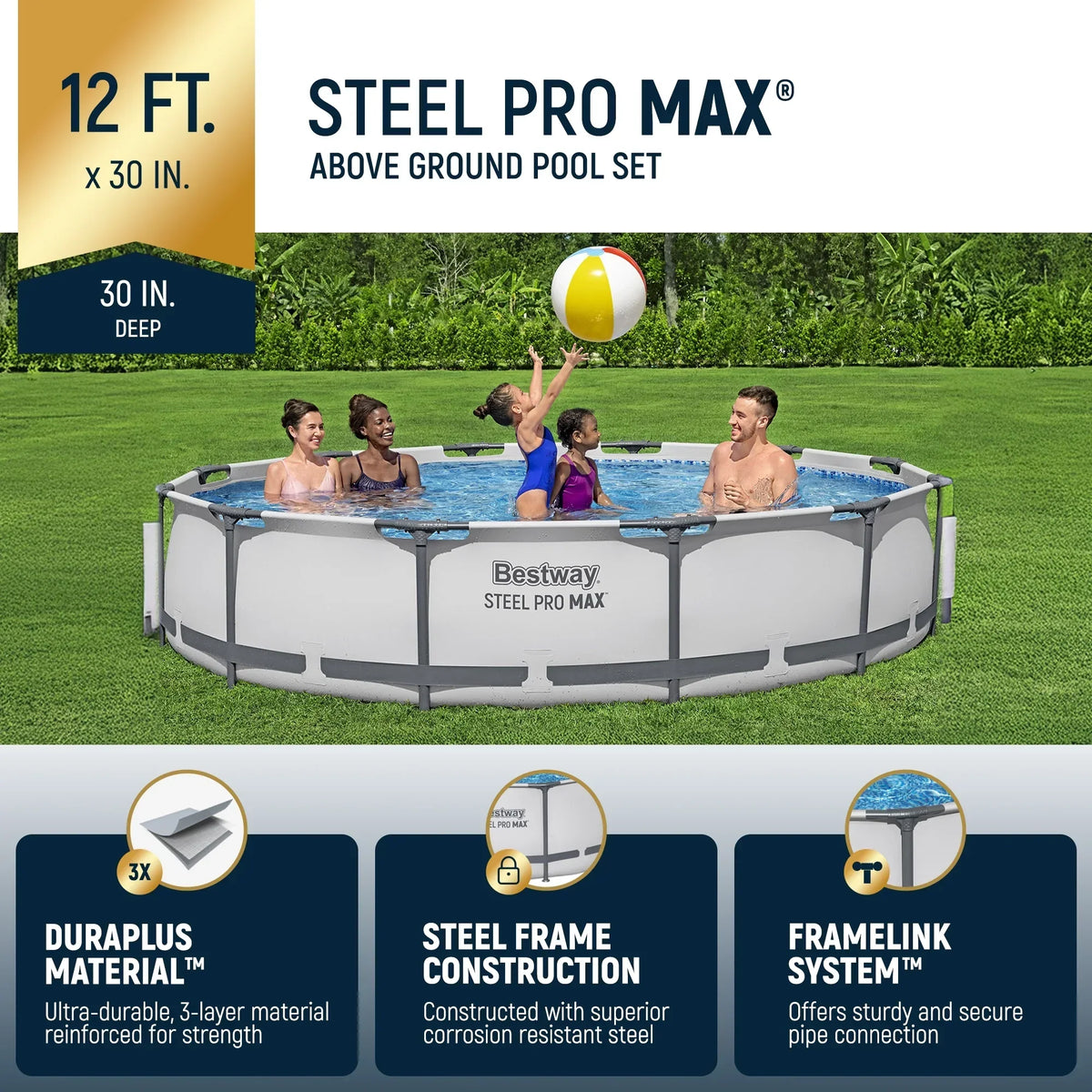 Nouveauté 2026 – Piscine hors sol ronde Bestway Steel Pro MAX 10 pi x 30 po