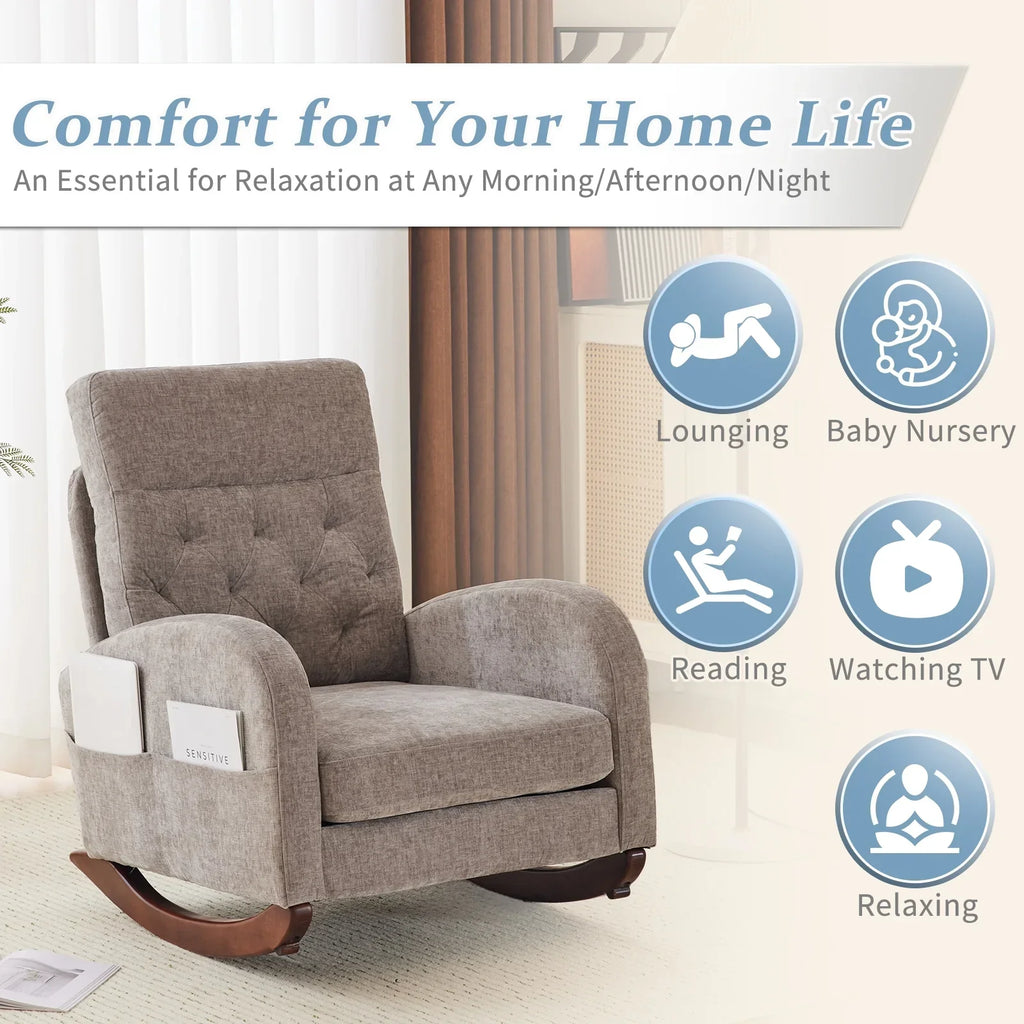 Nouveauté 2026 – Fauteuil à bascule Ktaxon , fauteuil de lecture inclinable, confortable, revêtu de velours peluche, canapé à bascule une place, beige, idéal pour le salon, la chambre d'enfant ou la chambre à coucher