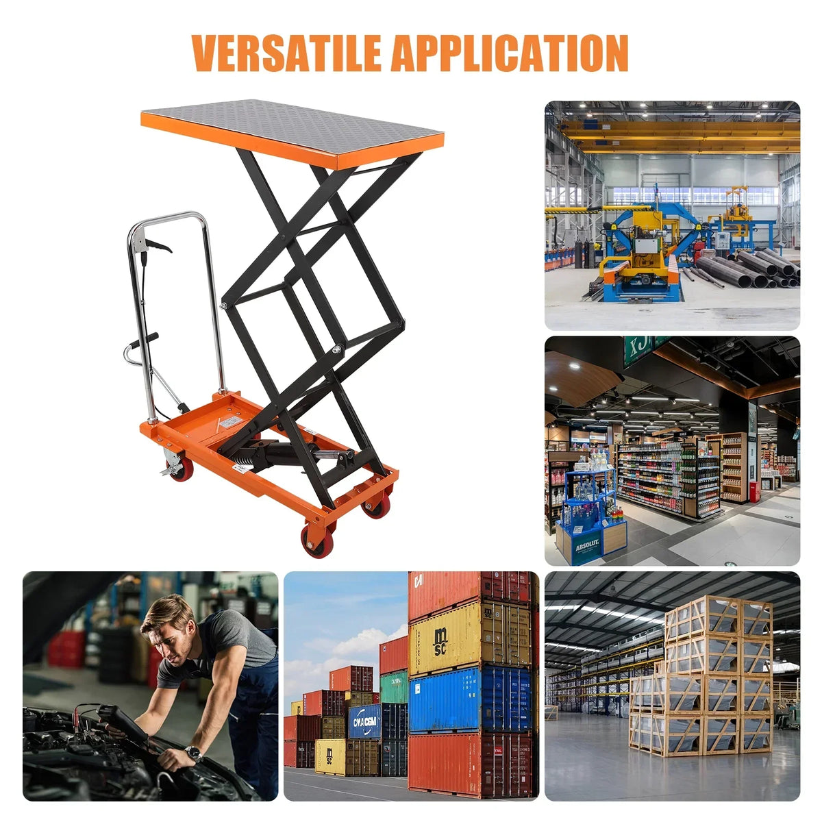 Nouveauté 2026 – Chariot élévateur hydraulique - Capacité de 350 kg, hauteur de levage réglable jusqu'à 150 cm, table élévatrice manuelle à double ciseaux avec 4 roues et patins antidérapants de 3 mm pour une manutention et un transport sécuritaires,