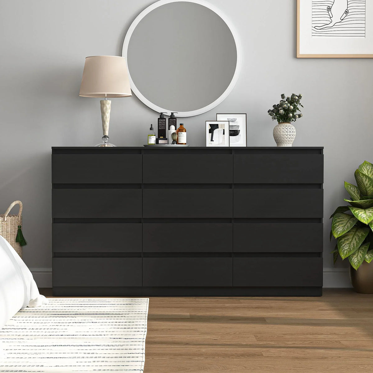 Nouveauté 2026 – Commode Resenkos moderne style milieu du siècle, 6 tiroirs, large, pour chambre à coucher, grise