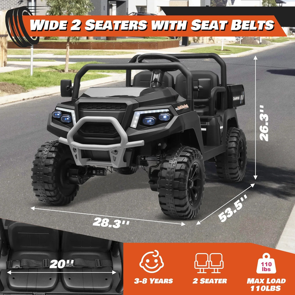 Nouveauté 2026 – Joyracer , véhicule tout-terrain électrique (UTV) 24 volts pour enfants, 2 places, avec télécommande. Voiturette de golf électrique avec 4 moteurs de 200 W, remorque inclinable et pelle, suspension à ressorts sur les 4 roues, musique