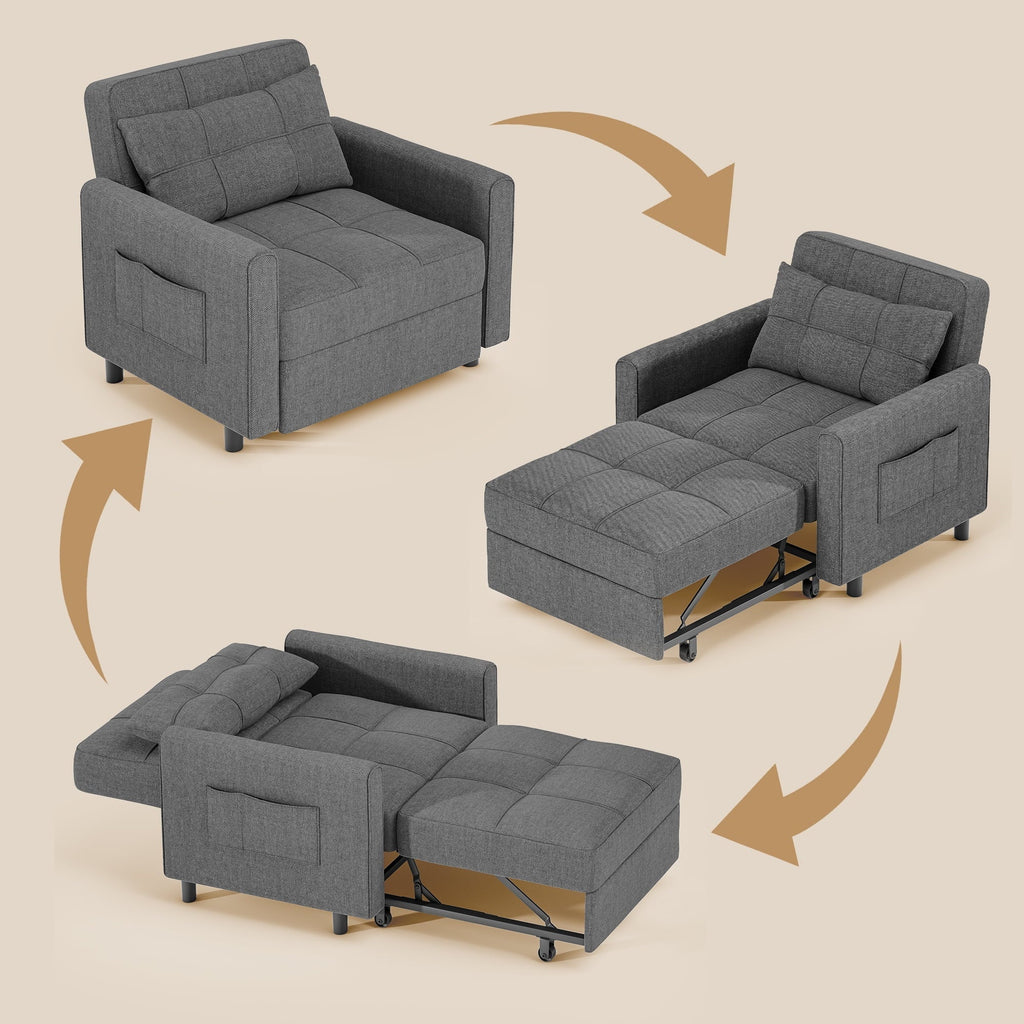 Nouveauté 2026 – Canapé-lit convertible 3 en 1 Aiho pour salon, gris foncé