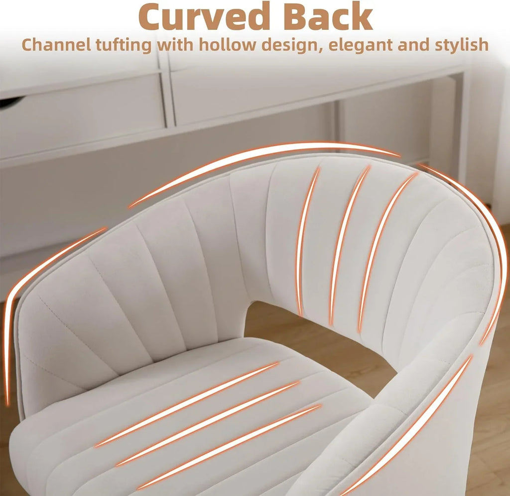 Nouveauté 2026 – Chaise de bureau Westice , chaise de travail en velours, chaise pivotante réglable en hauteur avec base dorée, idéale pour coiffeuse, bureau, salon ou salle informatique, beige