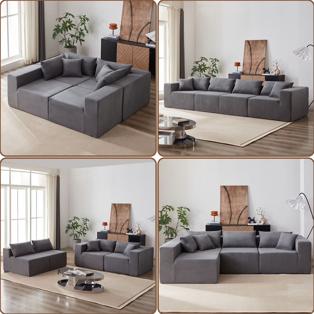 Nouveauté 2026 – Canapé d'angle modulaire en velours côtelé de 264 cm (104 pouces), ensemble de canapés de sol de luxe, mobilier d'intérieur rembourré, canapé compressé en mousse pour salon et chambre, combinaison libre de 4 pièces