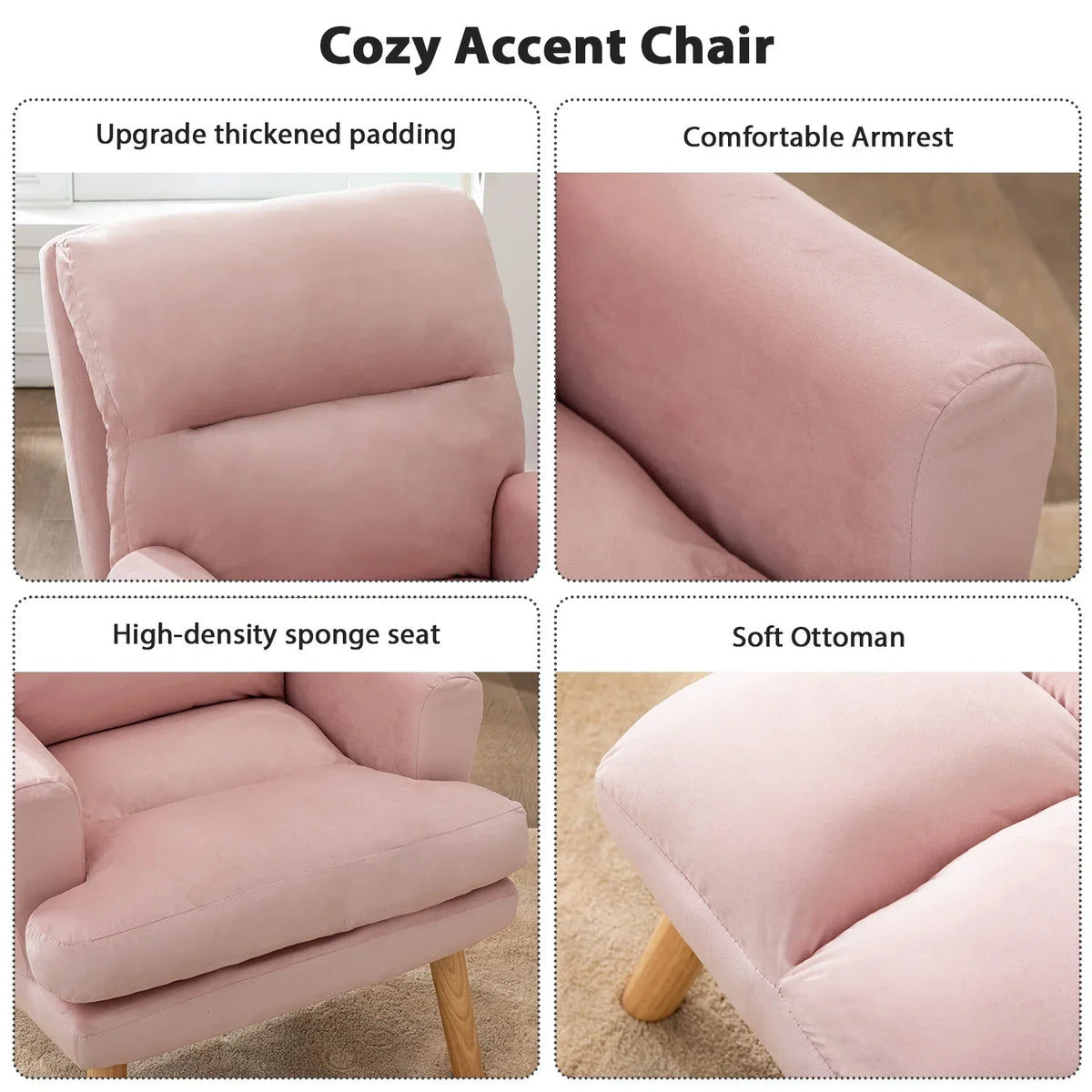 Nouveauté 2026 – Fauteuil d'appoint réglable Betier avec repose-pieds, fauteuil en velours pour chambre ou salon, fauteuil lounge confortable avec dossier rembourré et poche latérale, fauteuil de lecture moelleux, beige