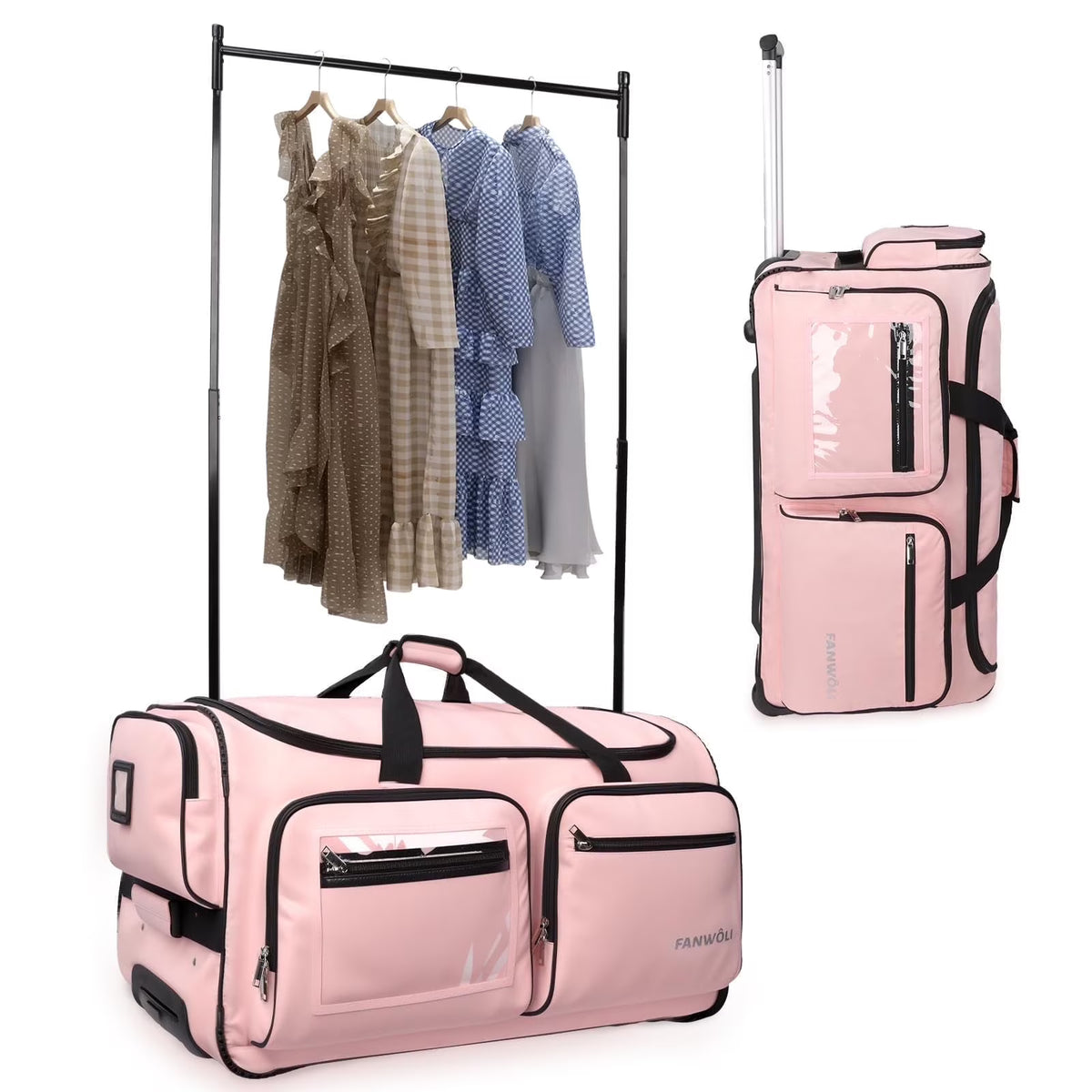 Nouveauté 2026 – Sac de danse Fegat avec portant - Sac de danse pliable à roulettes de 71 cm (28 pouces) pour compétitions, danse, spectacles, streamers et athlètes. Valise légère à roulettes