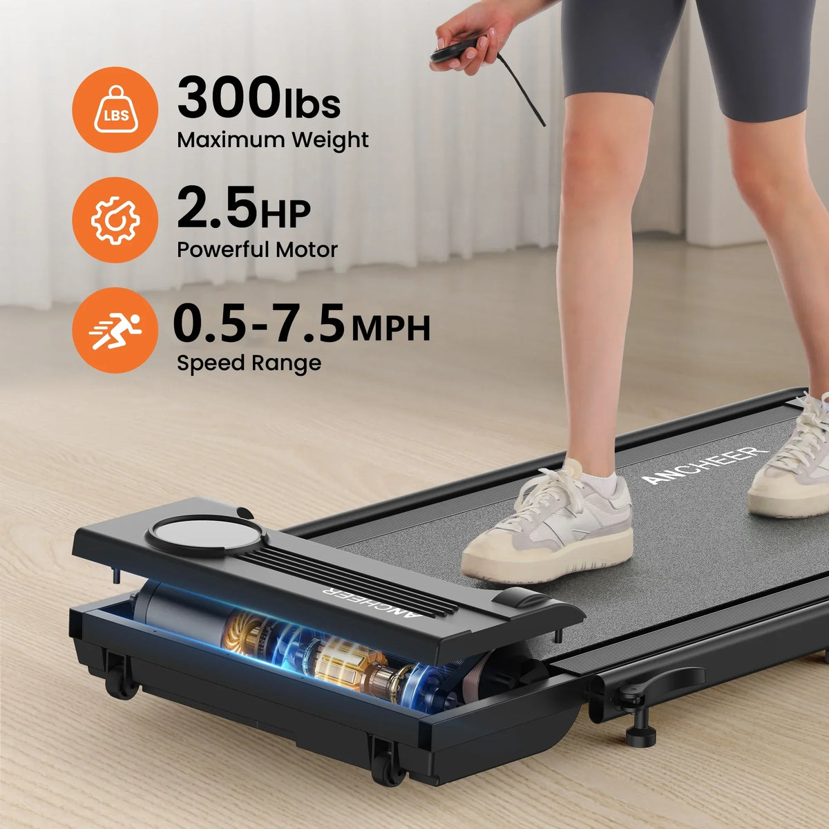 Nouveauté 2026 – Tapis de marche pliable et portable ANCHEER , capacité de 136 kg (300 lb), vitesse de 12 km/h (7,5 mi/h), à placer sous un bureau, avec télécommande et écran LED, 2 en 1, pour la maison, le bureau ou l'exercice (rose