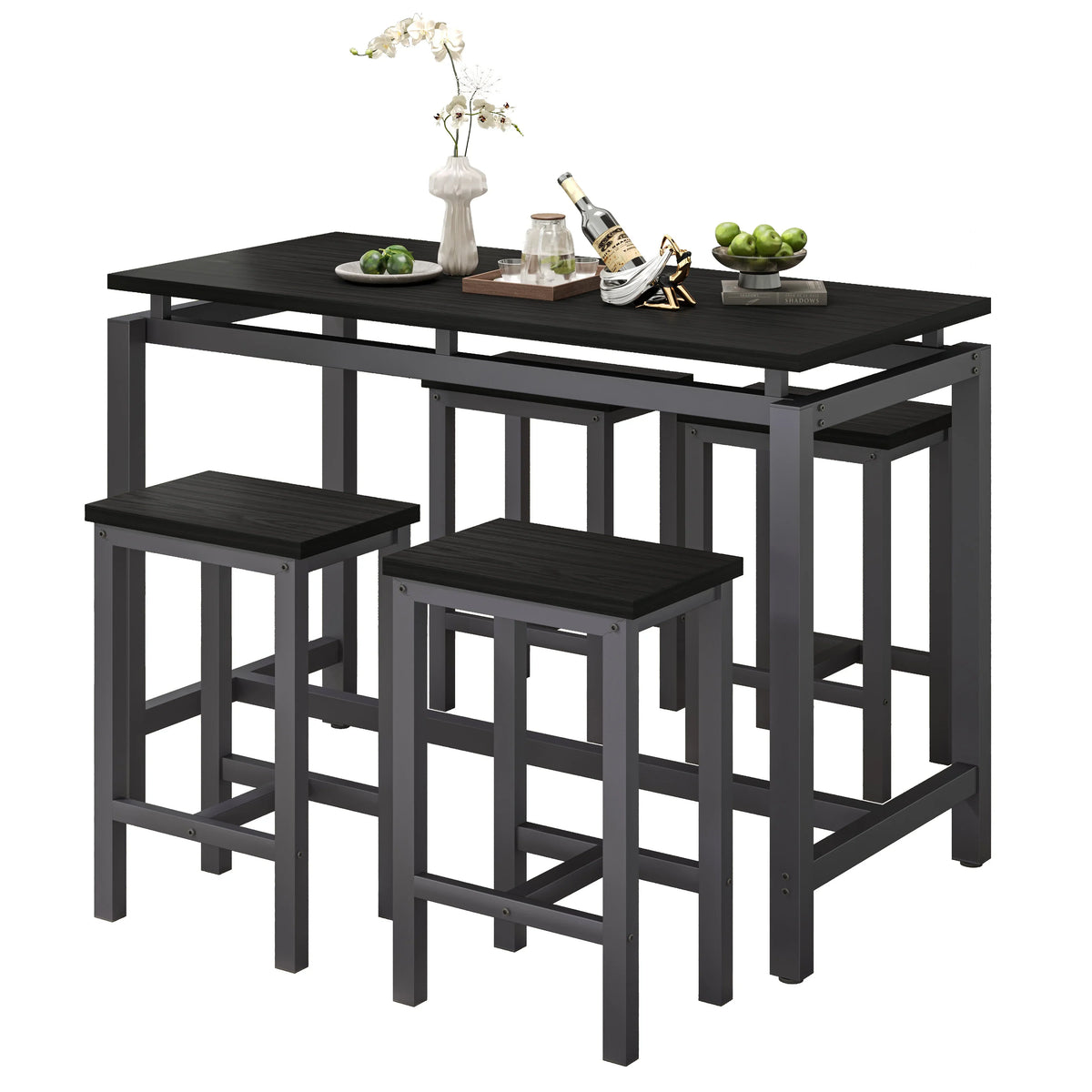 Nouveauté 2026 – Ensemble de table haute 5 places , table de bar et tabourets assortis, table à manger minimaliste avec tabourets sans dossier, ensemble table et chaises de bar avec plateau en bois pour cuisine, appartement ou bistrot - Gain de place