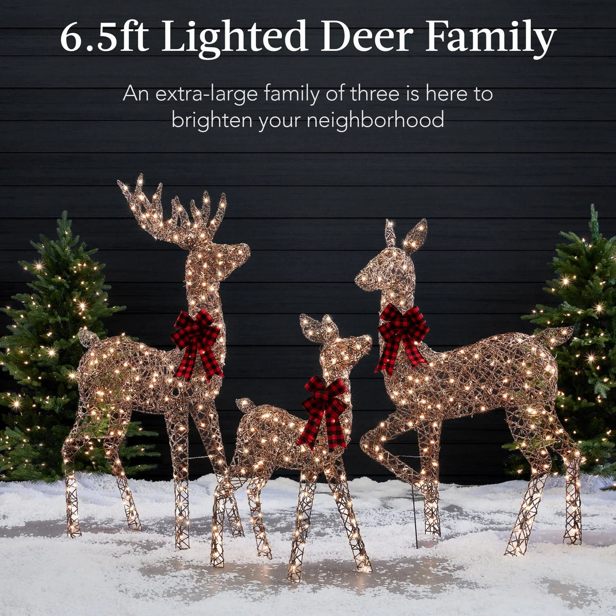 Nouveauté 2026 – Décoration de jardin extérieure Best Choice Products : cerfs lumineux de Noël en 3 pièces, 2 m (6,5 pi), avec 385 lumières DEL et piquets – Or
