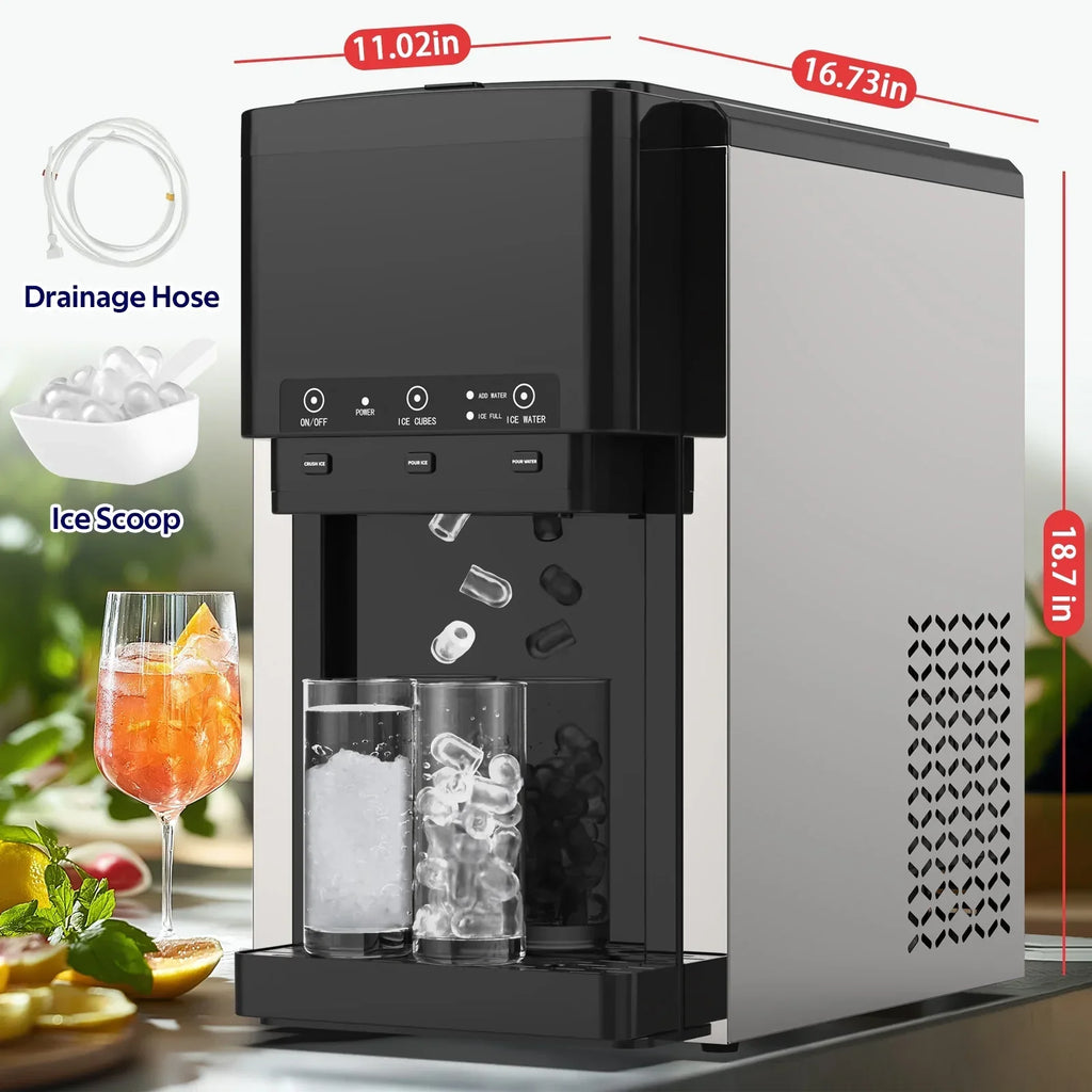 Nouveauté 2026 – Distributeur d'eau 3 en 1 Advwin avec machine à glaçons intégrée, glaçons en balles, glace pilée, refroidisseur d'eau, capacité de 20 kg/24 h, 12 glaçons/6 min, autonettoyant, capacité de stockage de glace de 1,8 kg, idéal pour la ma