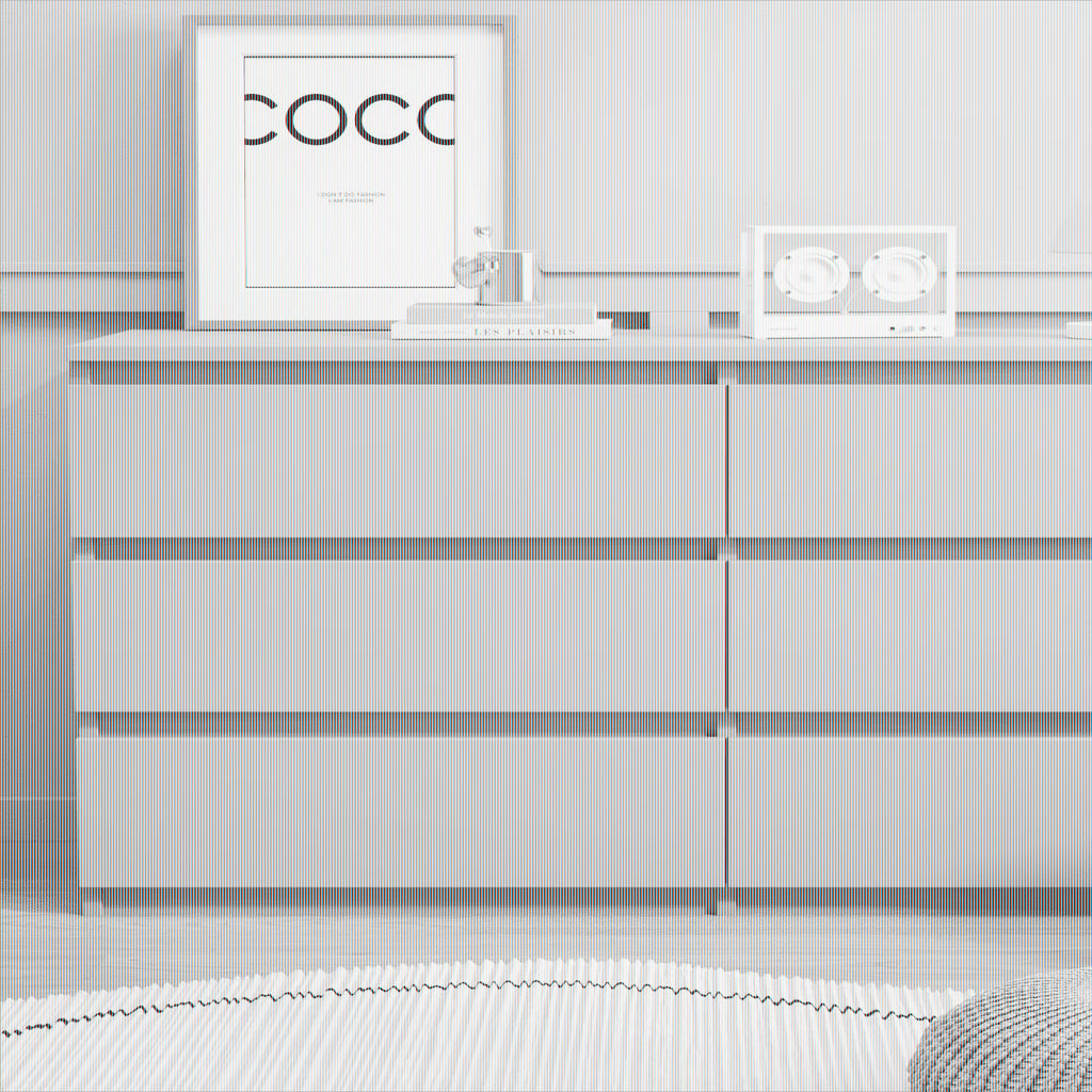 Nouveauté 2026 – Commode Resenkos moderne style milieu du siècle, 6 tiroirs, large, pour chambre à coucher, grise