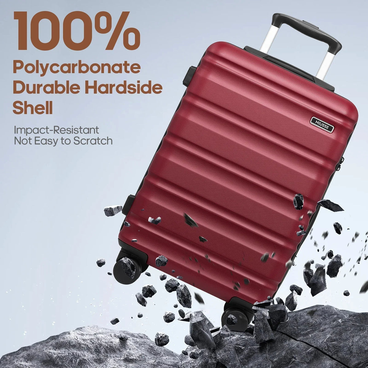 Nouveauté 2026 – Ensemble de bagages MIUSSE , 3 pièces : valise cabine 20 pouces à roulettes, coque rigide 100 % PC avec serrure TSA, conforme aux normes des compagnies aériennes, avec sac à dos de voyage pour hommes et femmes