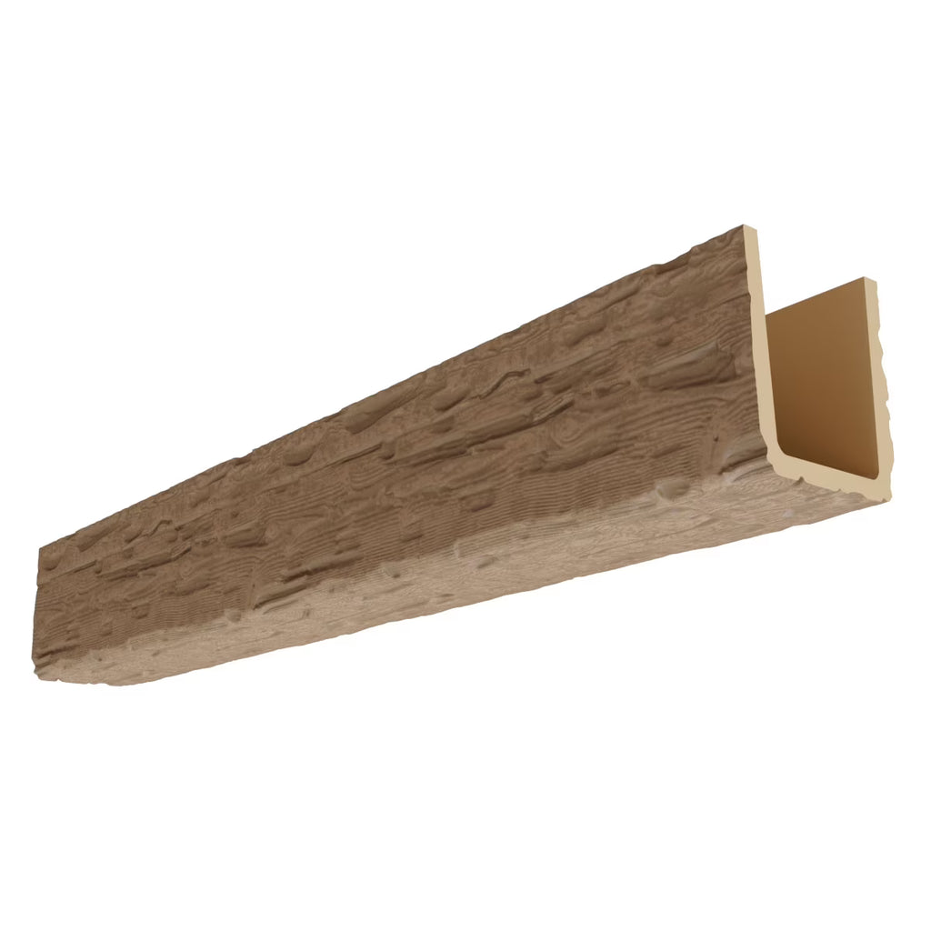 Nouveauté 2026 – Ekena Millwork 3 1/2 po L x 3 1/2 po H x 120 po P 3 côtés (poutre en U) Bois de récupération HeritageTimber Faux bois Poutre de plafond, Brun Kona