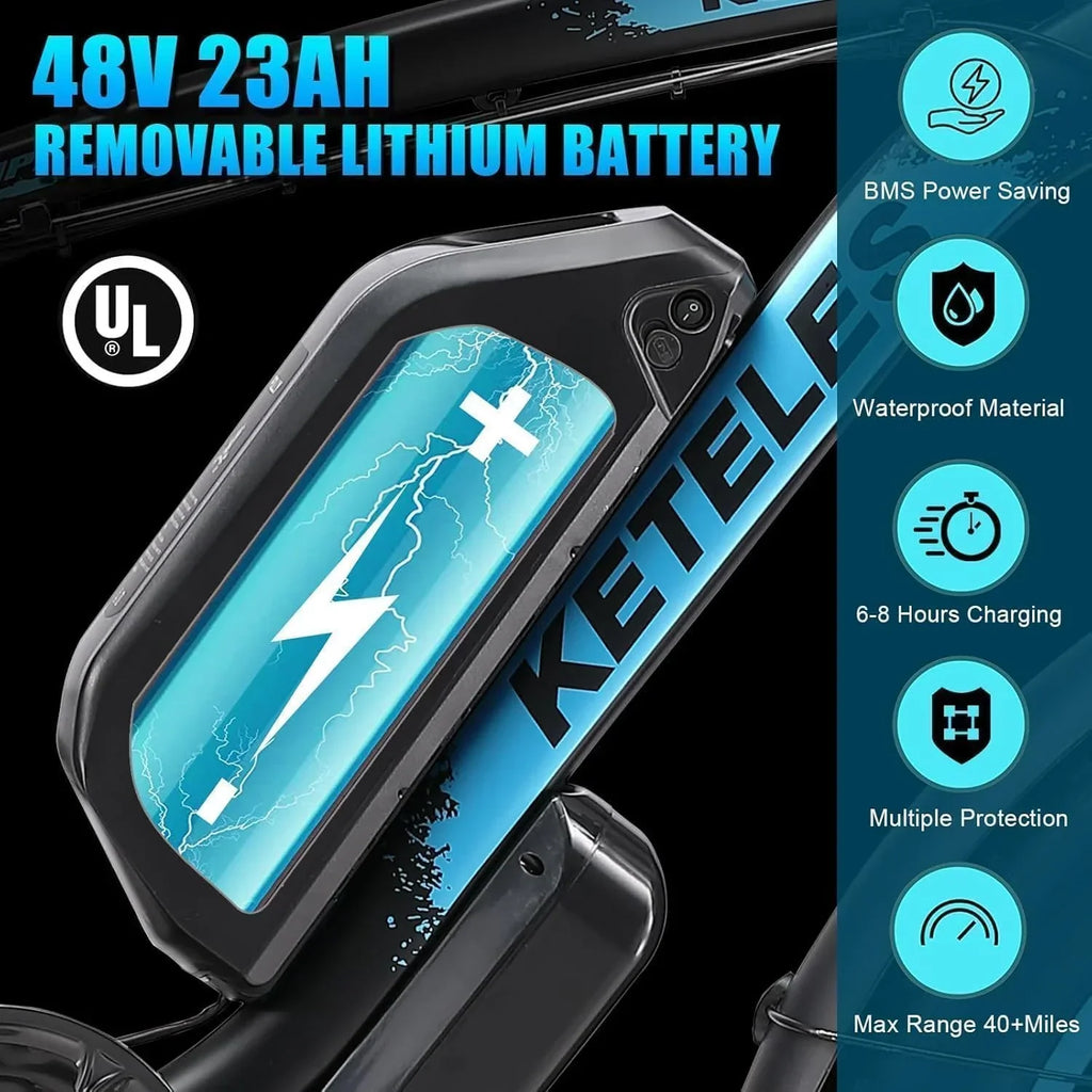 Nouveauté 2026 – Vélo électrique KETELES pour adultes, Peak 4000W à double moteur, VTT électrique à gros pneus 26", batterie amovible 48V 23AH UL 2849