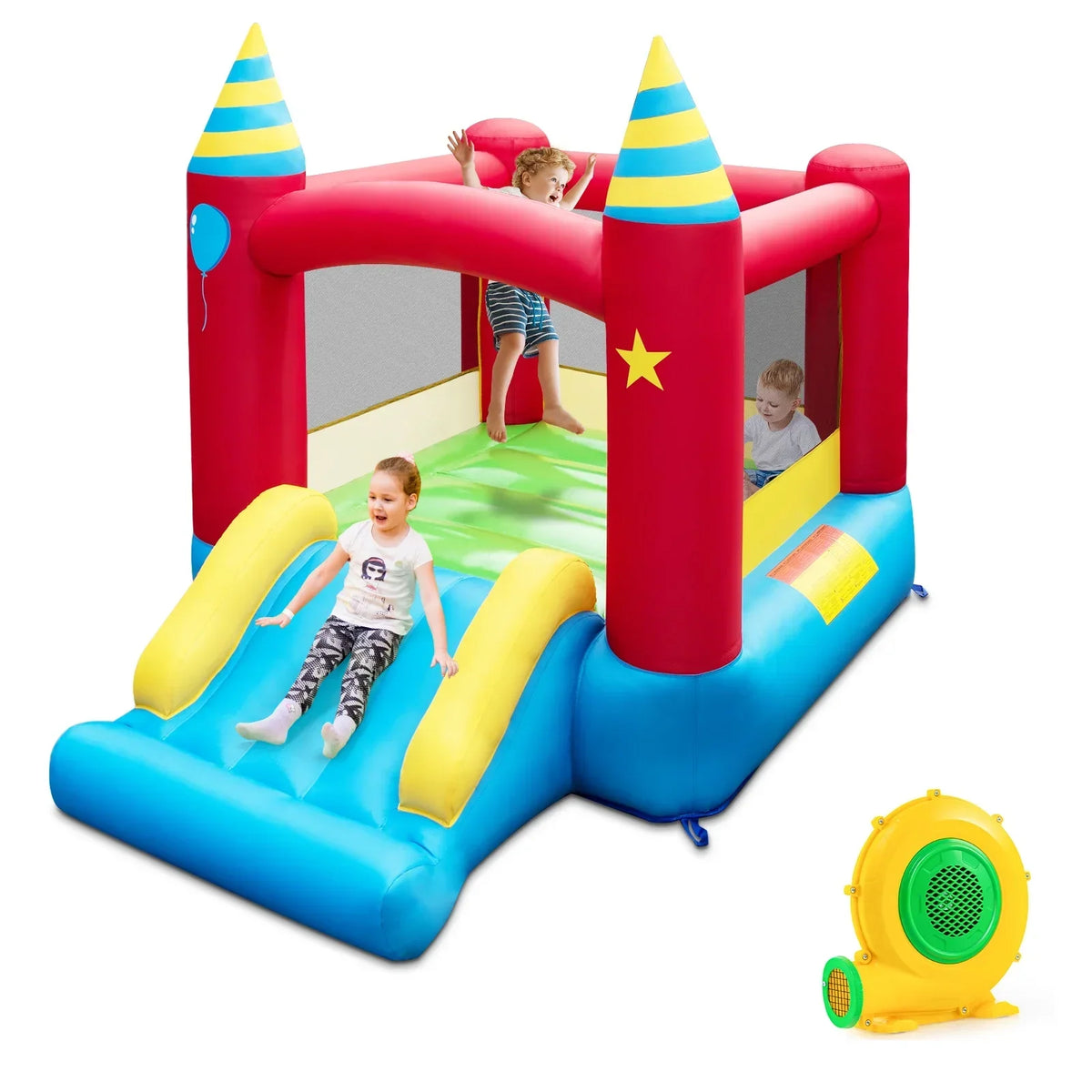 Nouveauté 2026 – Château gonflable Costway pour enfants, utilisable à l'intérieur comme à l'extérieur, avec souffleur de 480 W