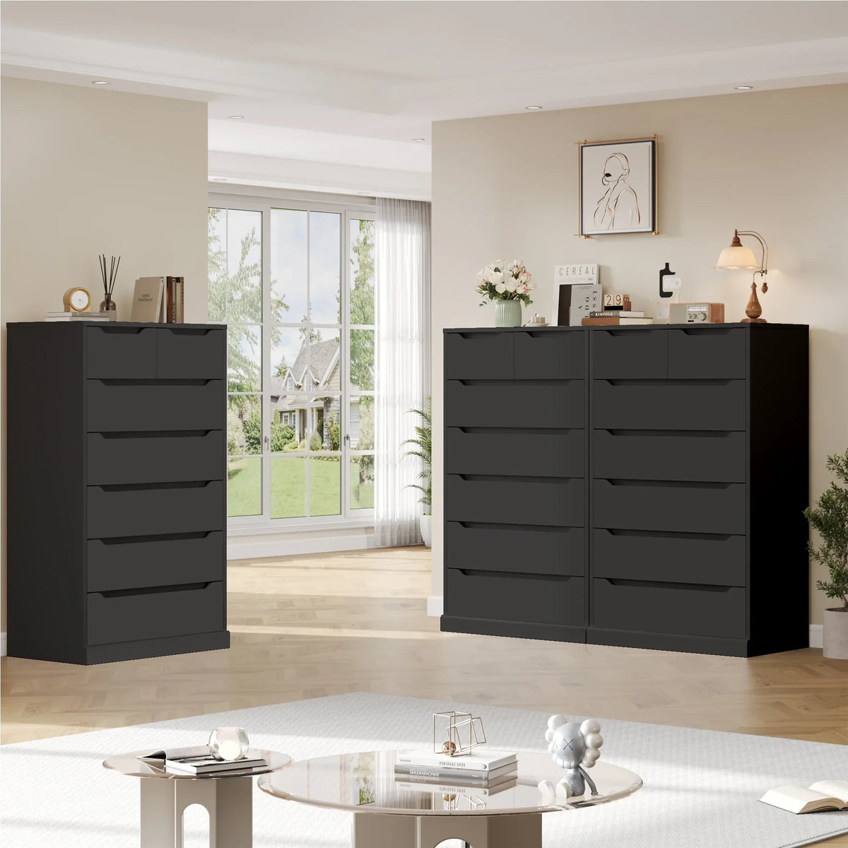 Nouveauté 2026 – Commode blanche Homfa 7 tiroirs, 130 cm de hauteur, meuble de rangement en bois avec base stable améliorée, commode verticale pour chambre ou salon