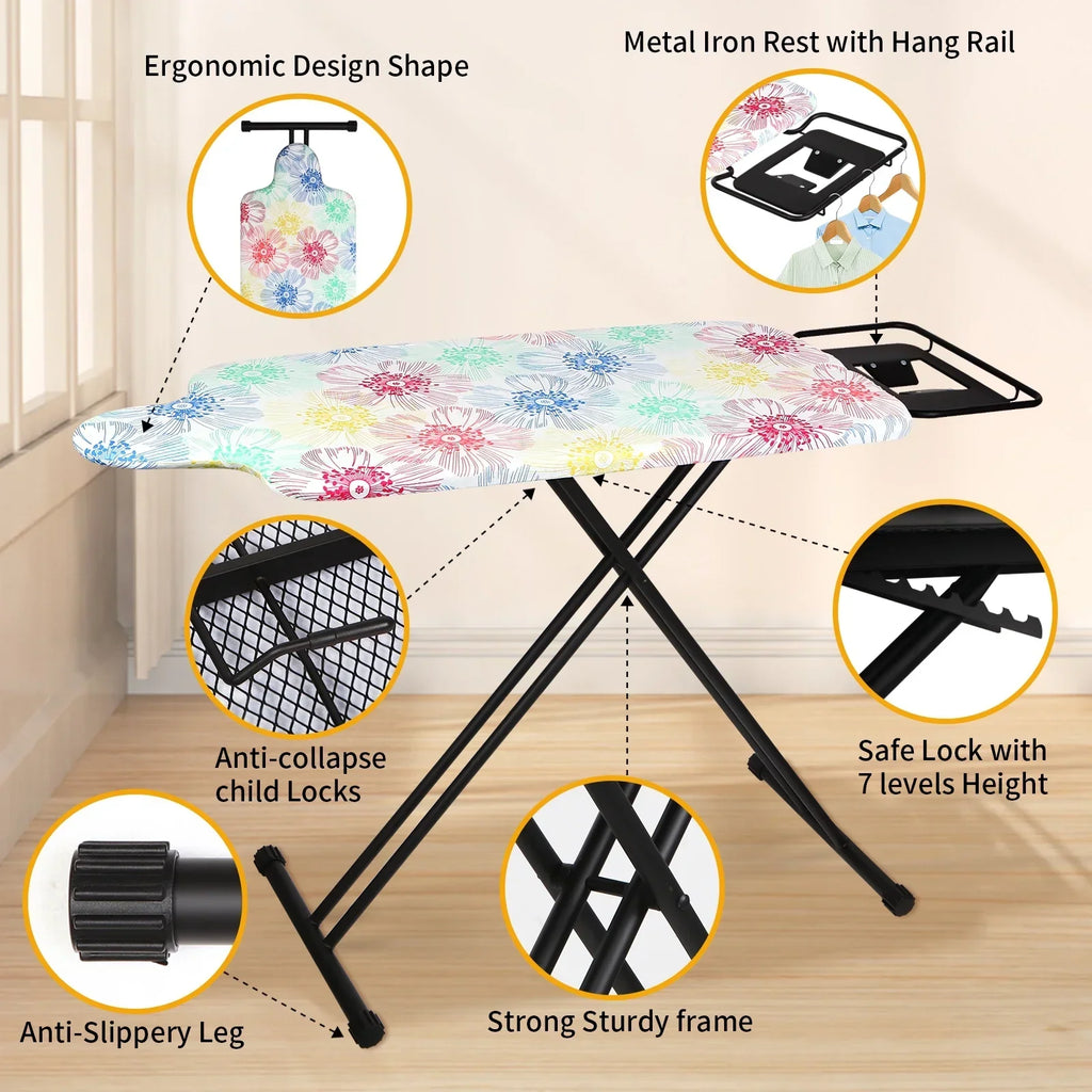 Nouveauté 2026 – Planche à repasser extra large KDJ HOME Slieton avec barre de suspension, 51 cm de large (20 pouces