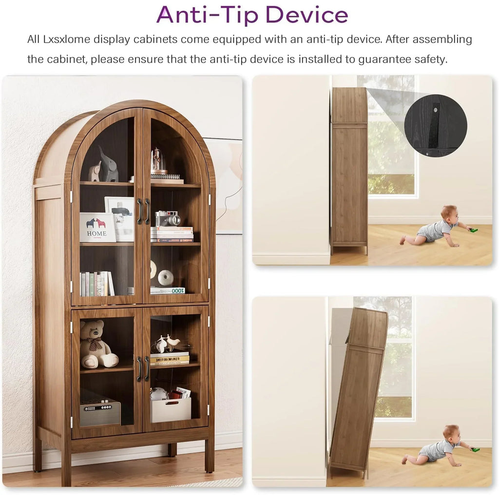 Nouveauté 2026 – Vitrine de rangement haute cintrée Fiogmub , armoire de garde-manger cintrée avec portes, portes en verre acrylique