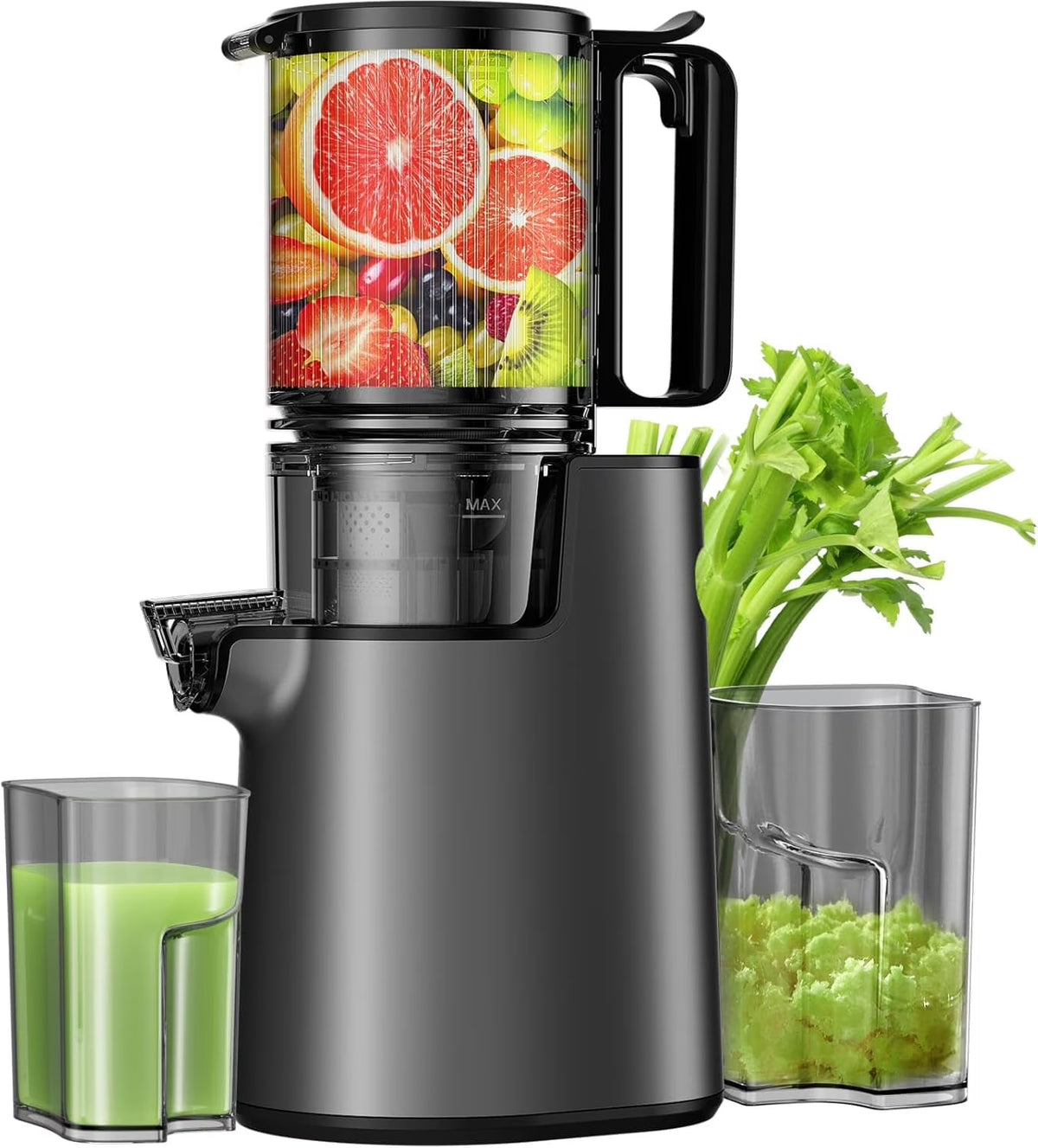 Nouveauté 2026 – Extracteur de jus à froid YPONE , extracteur à mastication avec goulotte d'alimentation de 13,7 cm de large, 350 W, convient aux fruits et légumes entiers, extracteur de jus à haut rendement, facile à nettoyer (noir